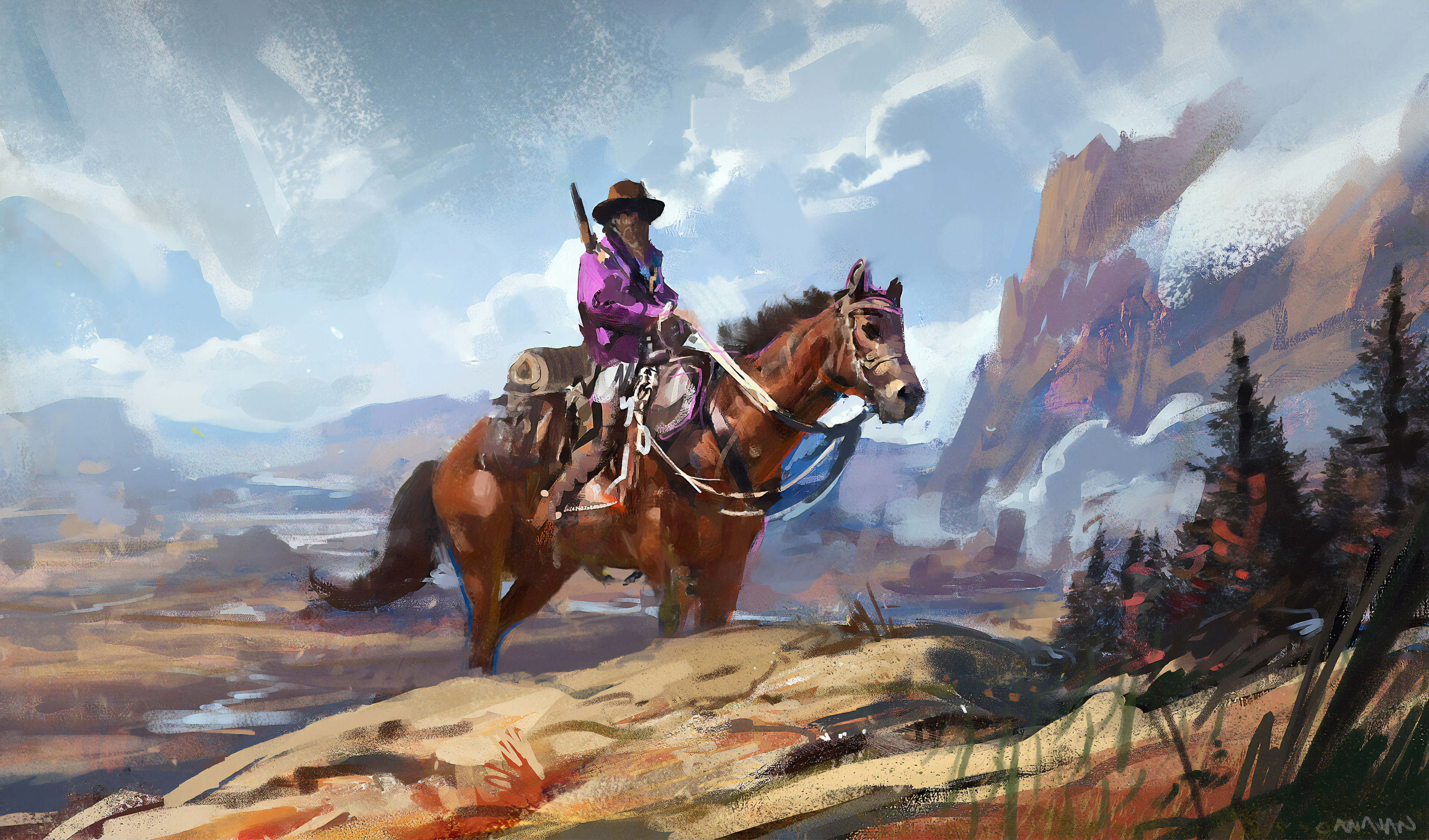 Cowboy On Horse Art Wallpaper, HD Artist Wallpaper, 4k Wallpaper, Image, Background, Photos and Picture