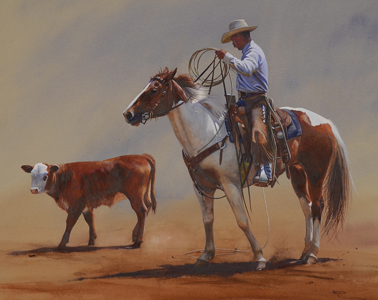Desktop Wallpaper Horses Cowboy John Fawcett, Sixty Feet Of Rope
