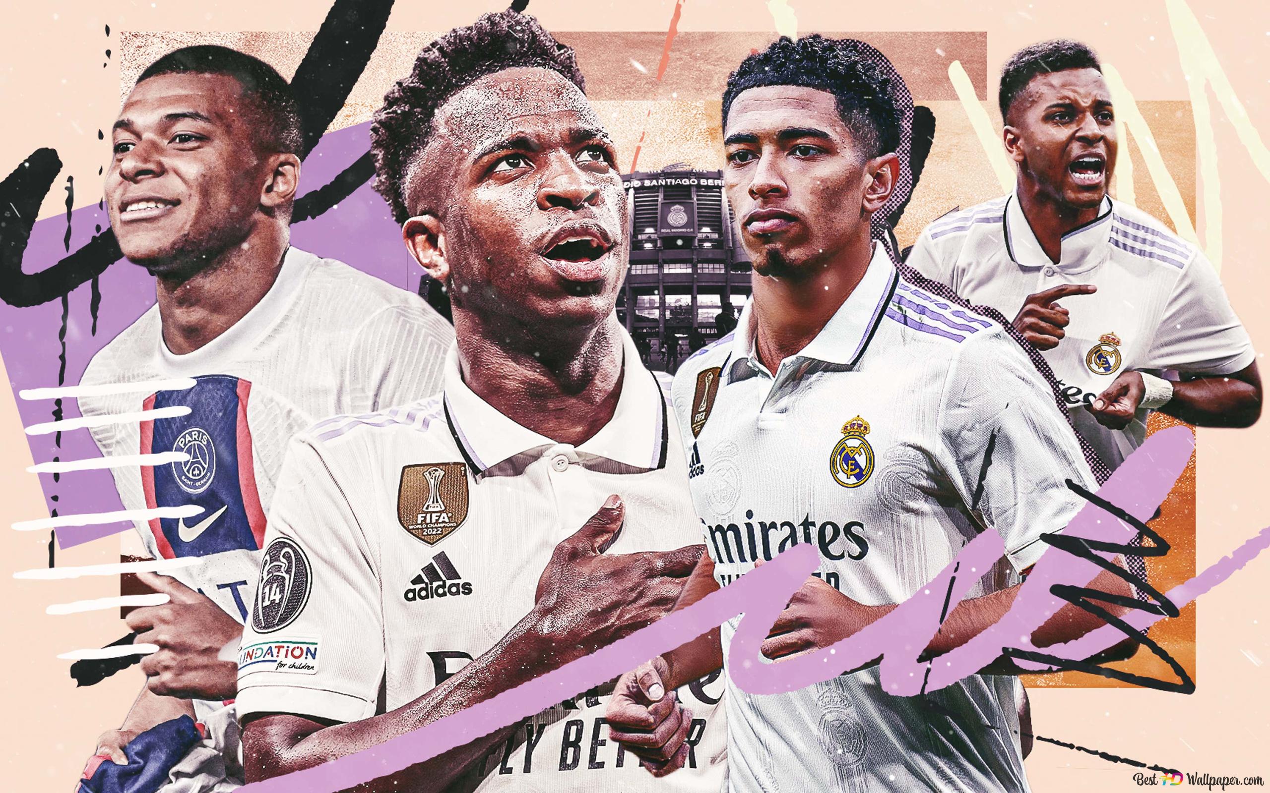 Kylian Mbappe, Rodrygo, Vinicius and Bellingham Real Madrid 4K wallpaper download