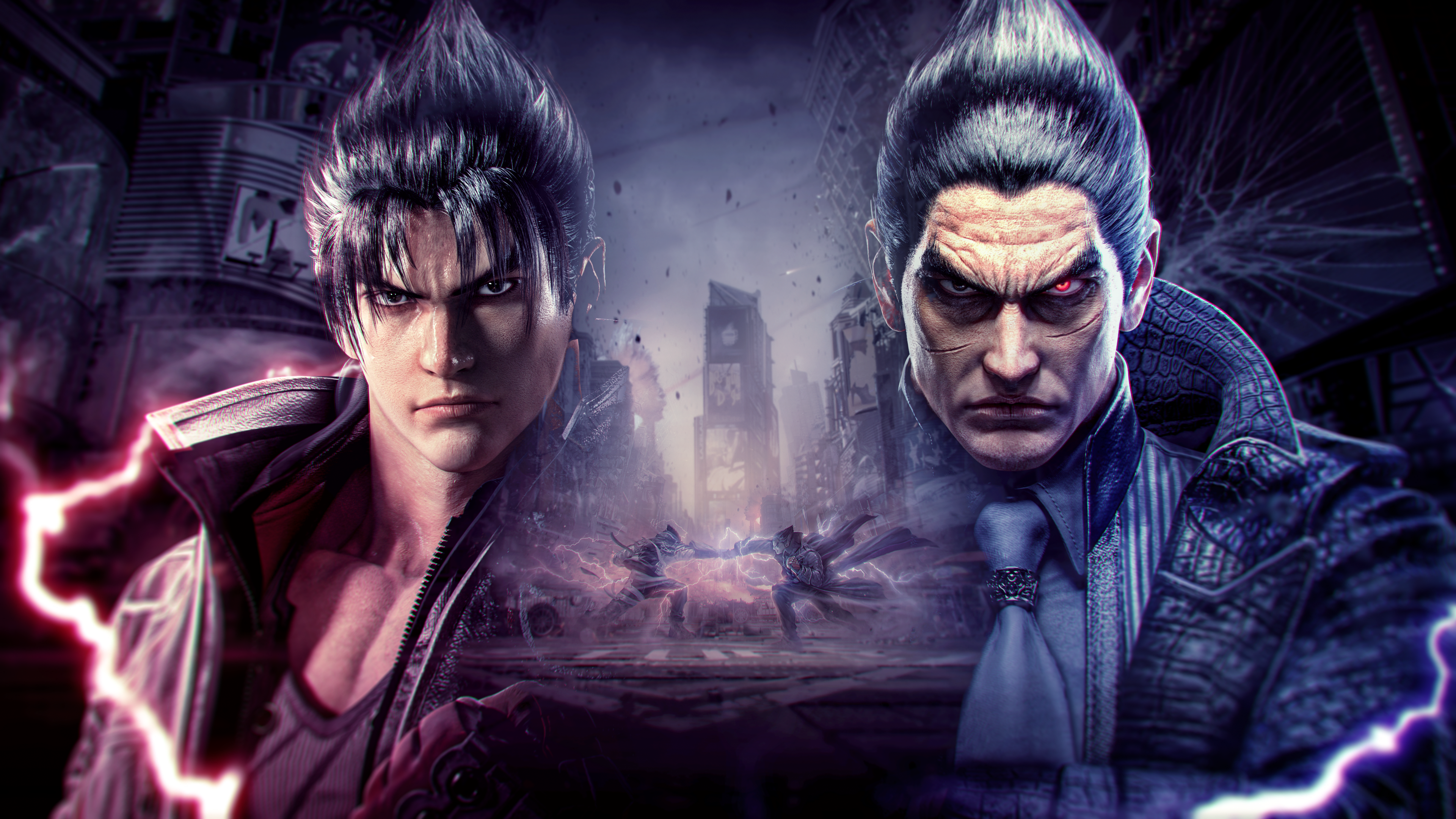 Tekken 8 4K Ultra HD Wallpaper: Jin Kazama vs. Kazuya Mishima