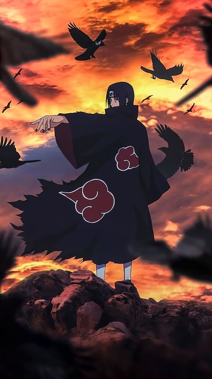 Itachi Uchiha Sunset Crows 4K Vertical Wallpaper. Anime naruto, Naruto sharingan, Cool anime wallpaper