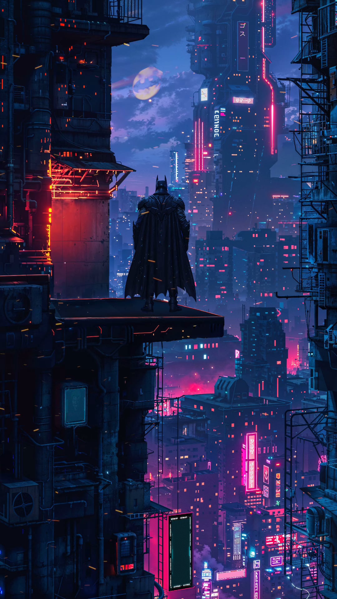 Batman In The Dystopian Cyber Era In Gotham City Wallpaper For Your Smartphone
