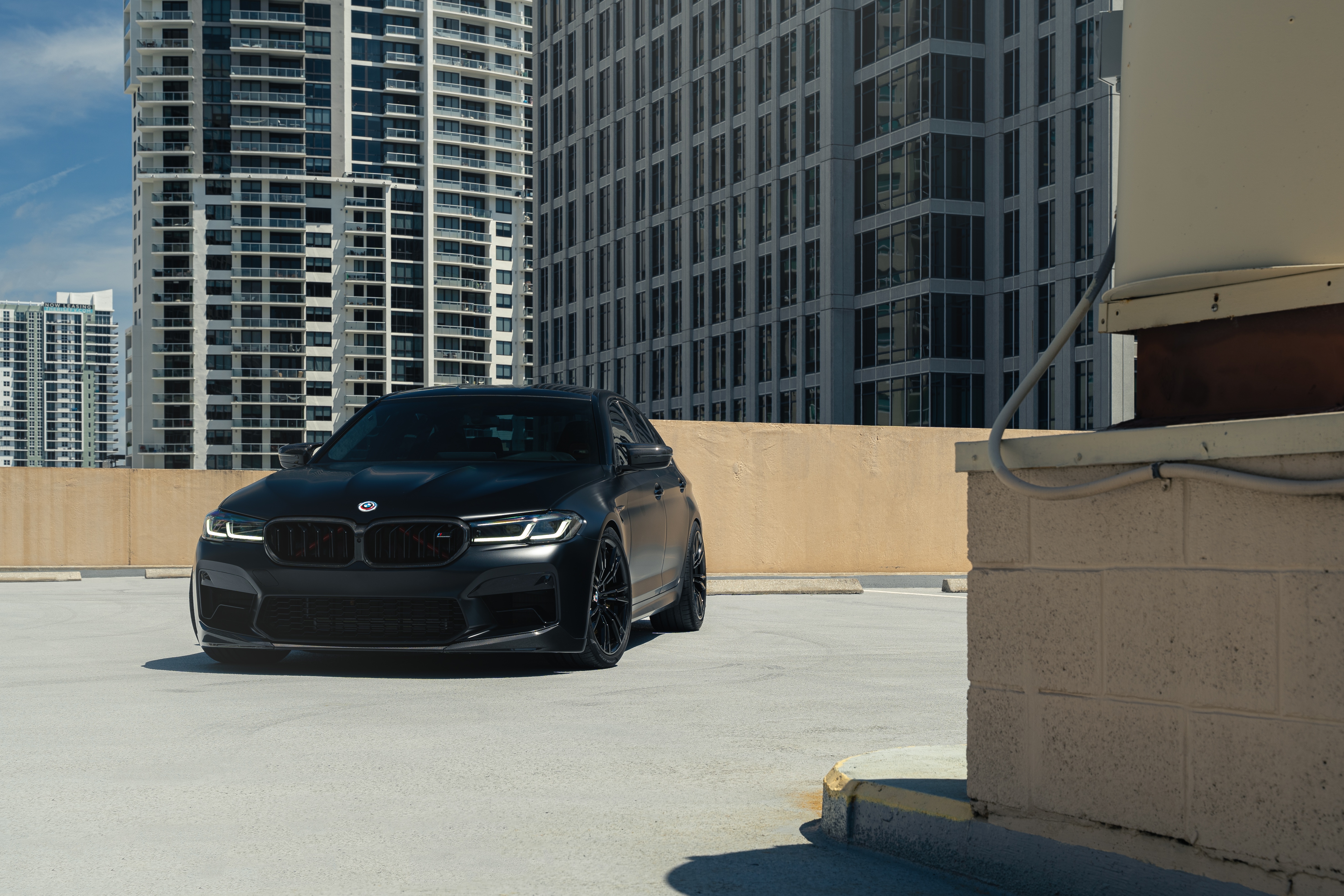 Wallpaper Matte Black, F90, M5 Competition, Front view for mobile and desktop, section bmw, resolution 5907x3938