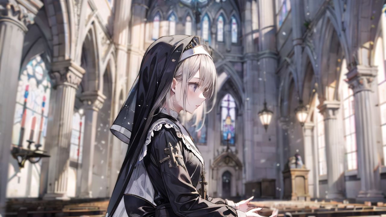 Wallpaper girl, nun, church, anime hd, picture, image