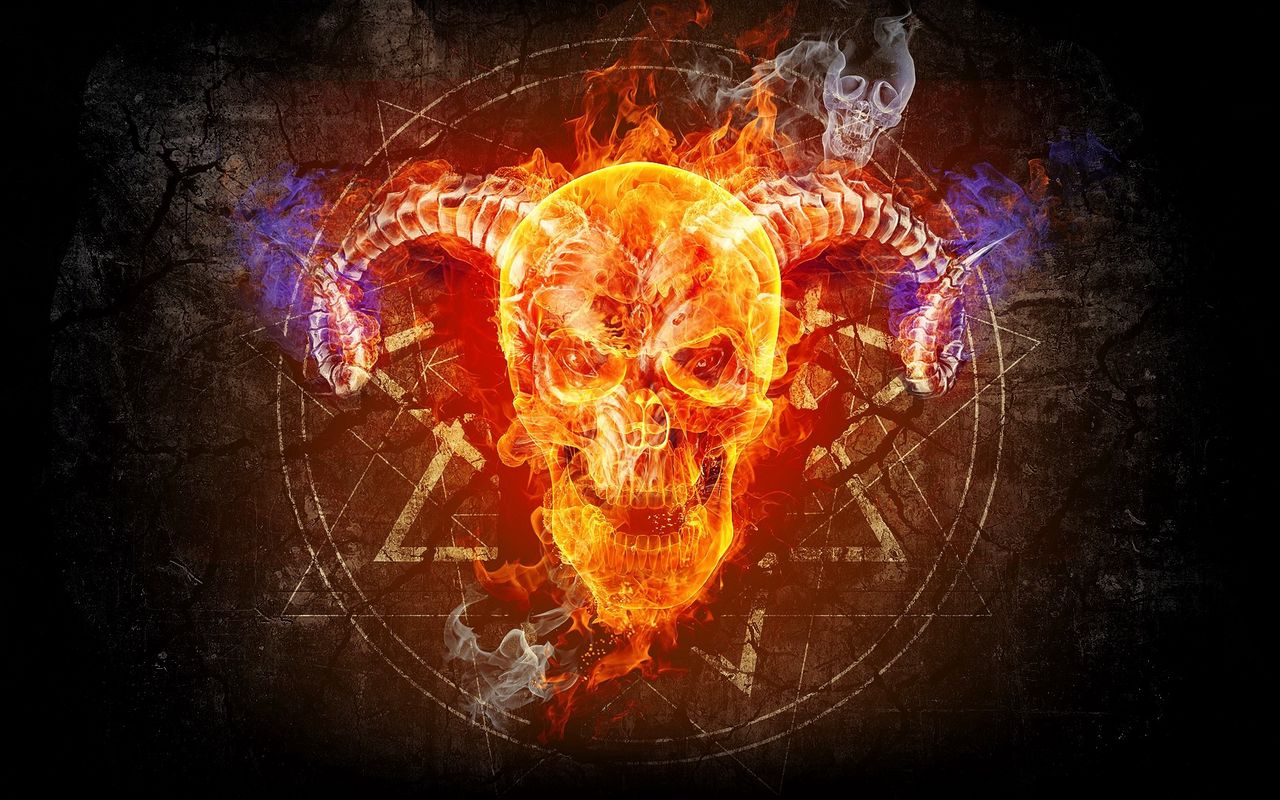 Download wallpaper 1280x800 skull, taro, prophecy, faith, fire, circle widescreen 16:10 HD background