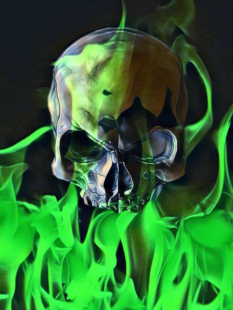 Green Fire Skull Wallpaper