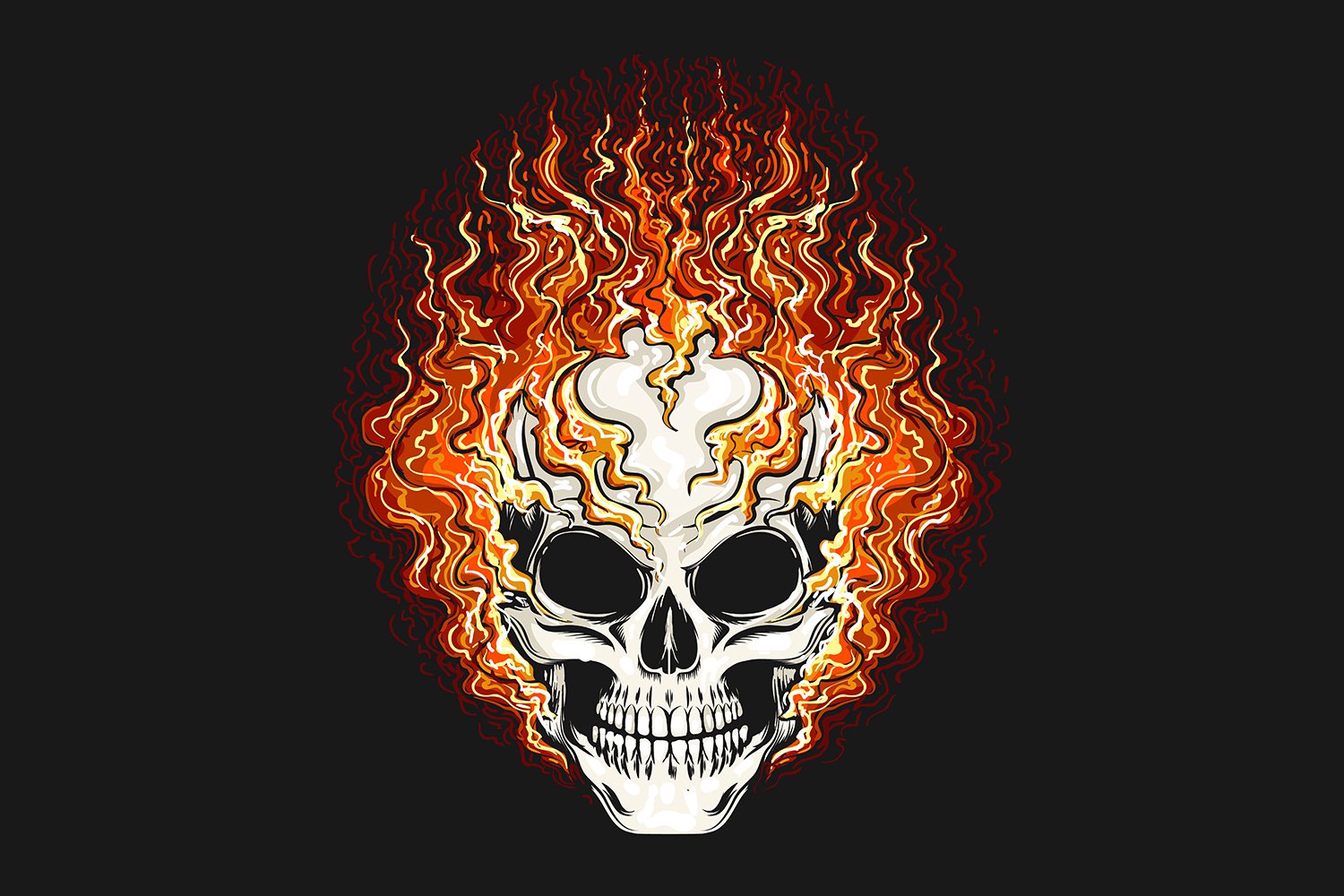 Skull in the Fire Flame on Black background