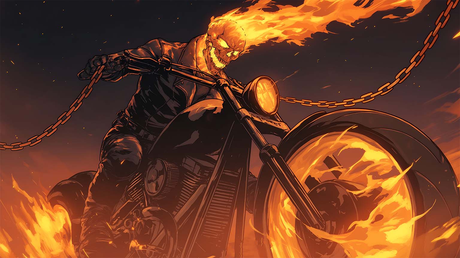 Ghost Rider Flaming Skull Motorcycle Desktop Wallpaper 4K & HD