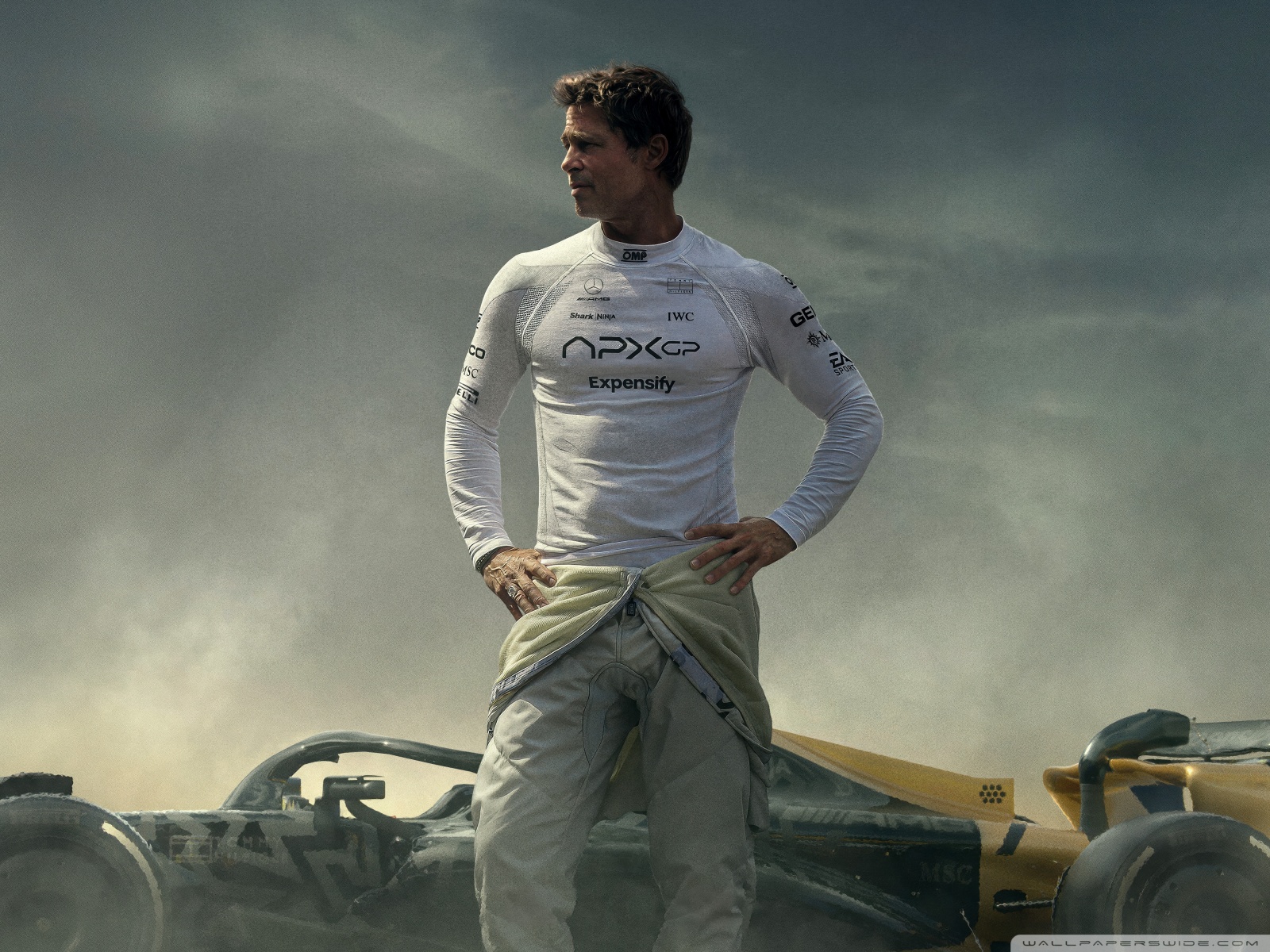 F1 Movie, Brad Pitt as Sonny 4K UHD Wallpaper for UltraHD Desktop and TV, Widescreen and UltraWide Display, Dual Monitor, Smartphone and Tablet Devices