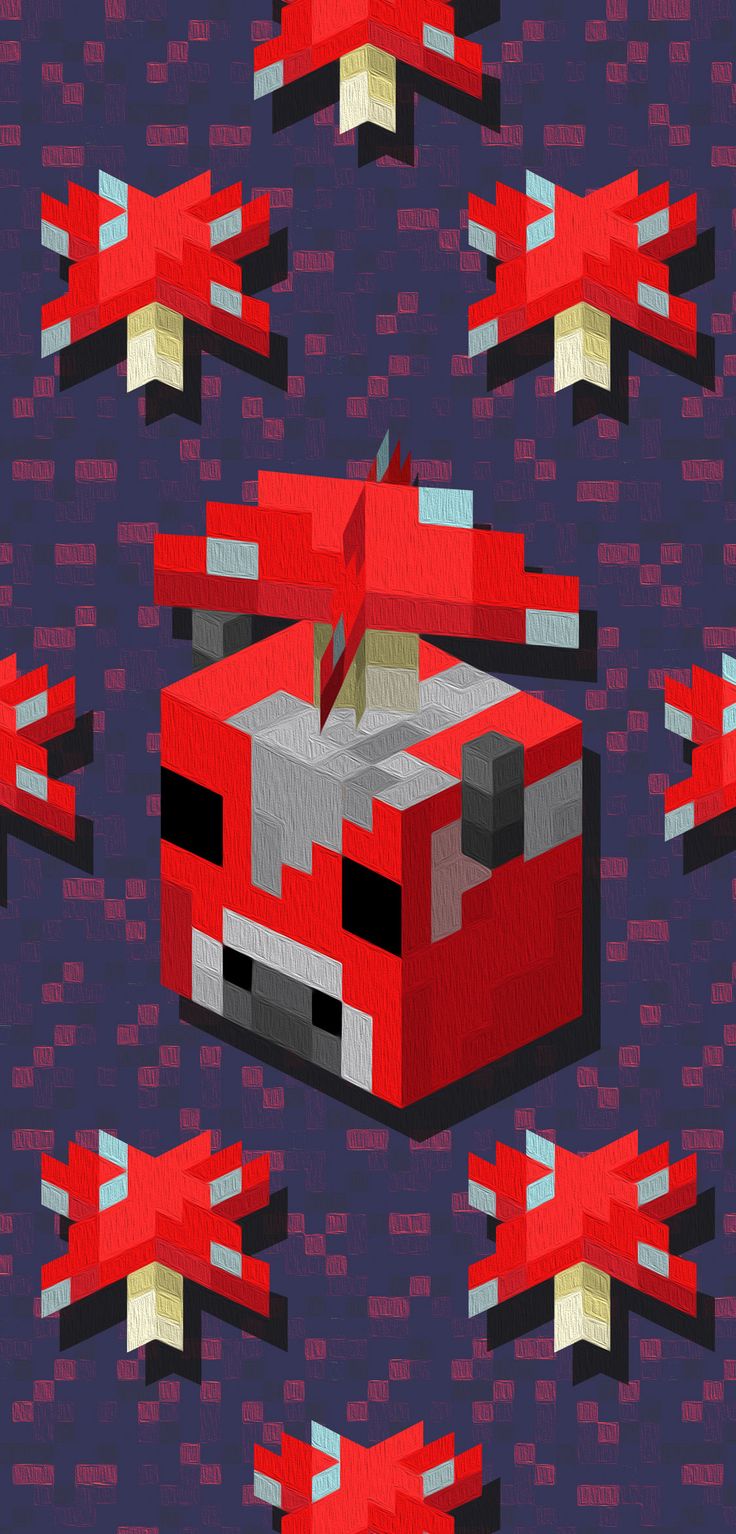 Minecraft Red Mushroom and Mooshroom Phone Wallpaper