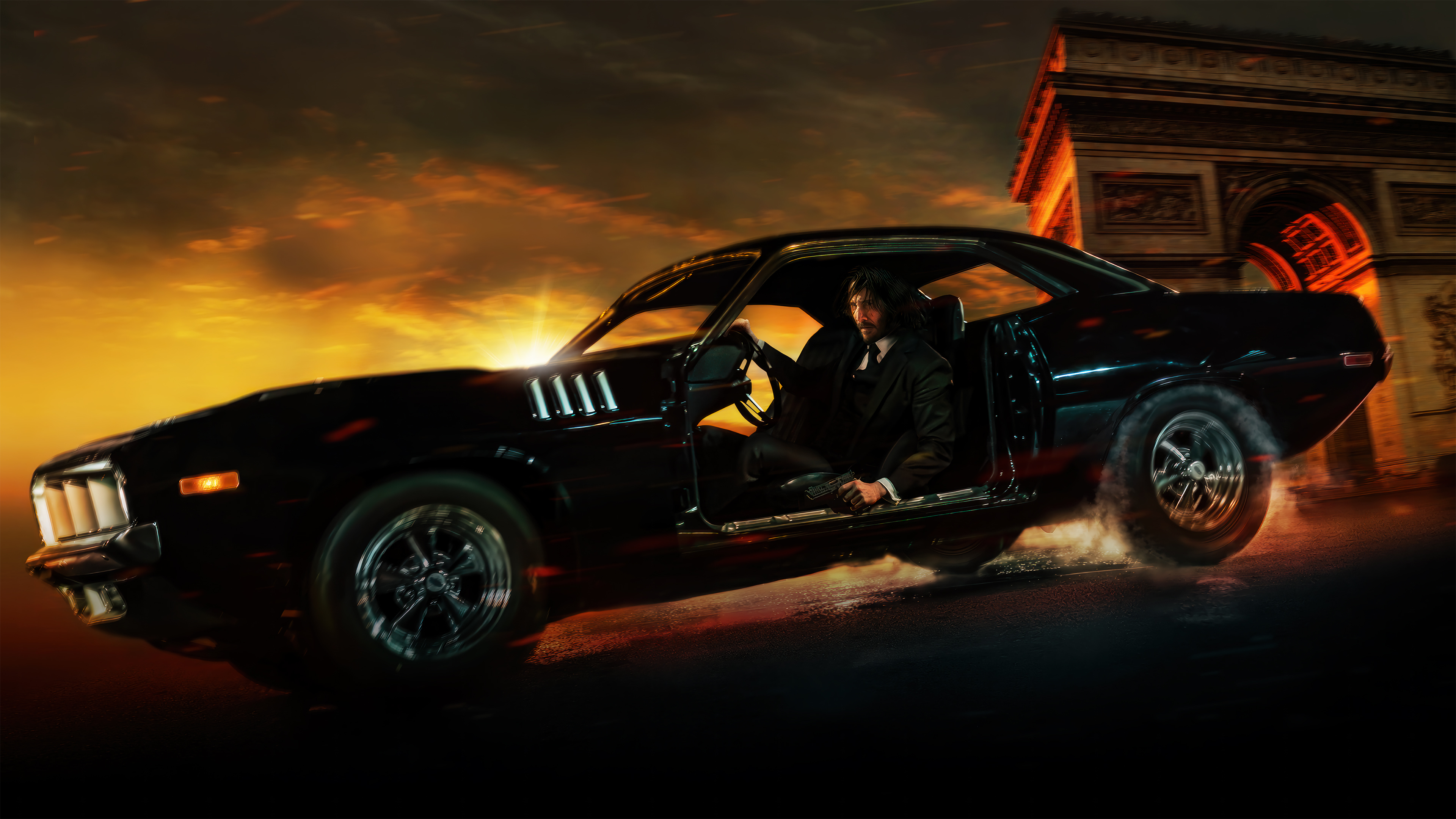 John Wick 4 Ford Mustang Car Wallpaper 4K HD PC k
