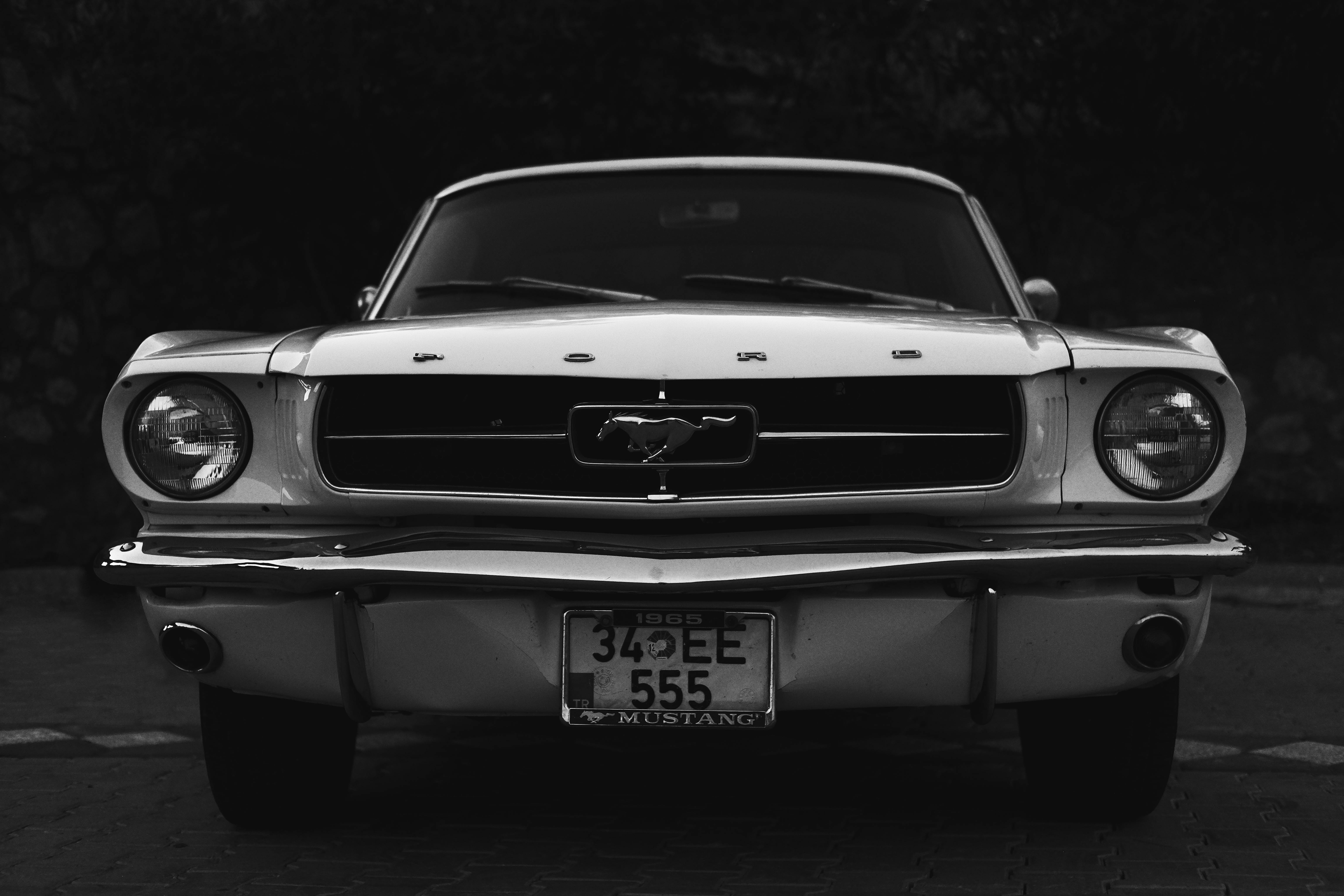 Grayscale Photo of Ford Mustang · Free