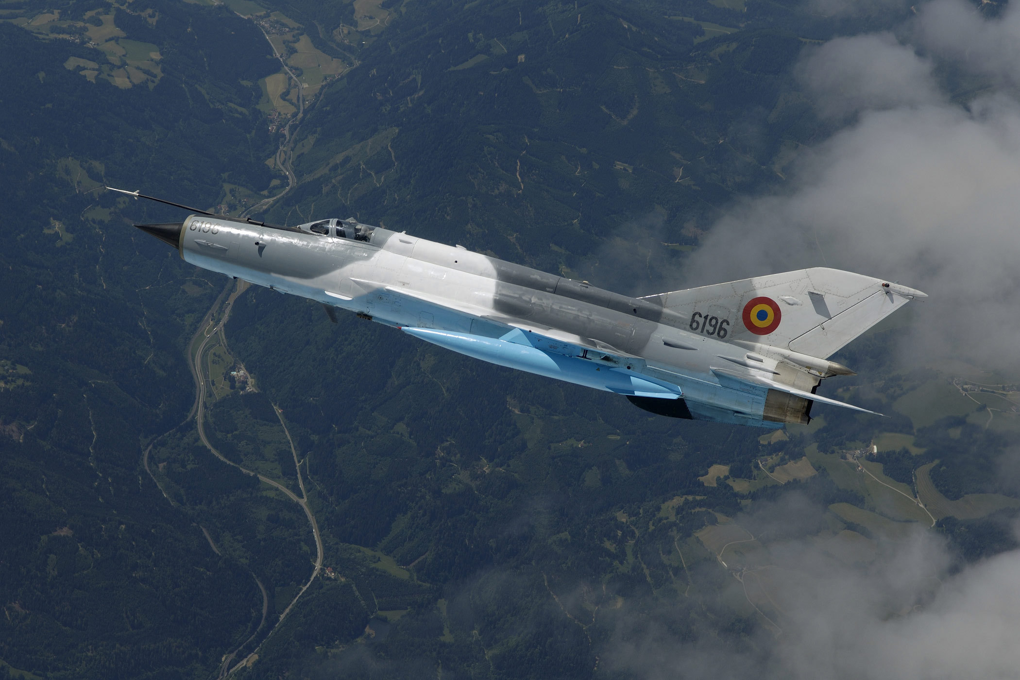 Wallpaper clouds, flight, fighter, Lancer, frontline, the view from the top, Mikoyan, MiG 21 for mobile and desktop, section авиация, resolution 2100x1400
