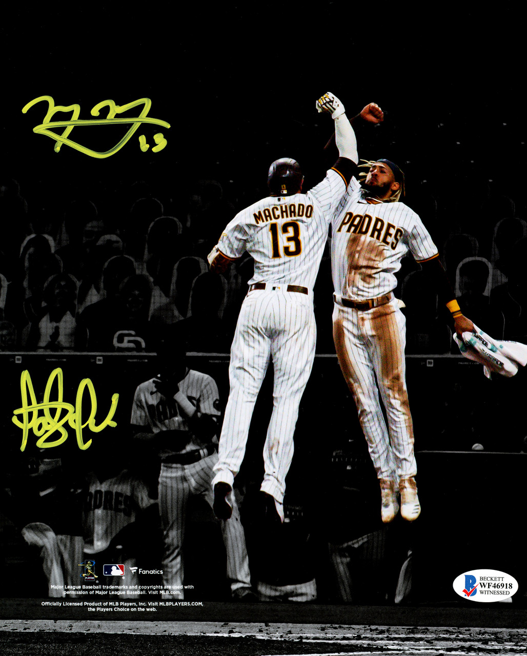 Fernando Tatis Jr. & Manny Machado Autographed 8x10 Photo San Diego Padres In Yellow Beckett BAS Stock Creek Sports