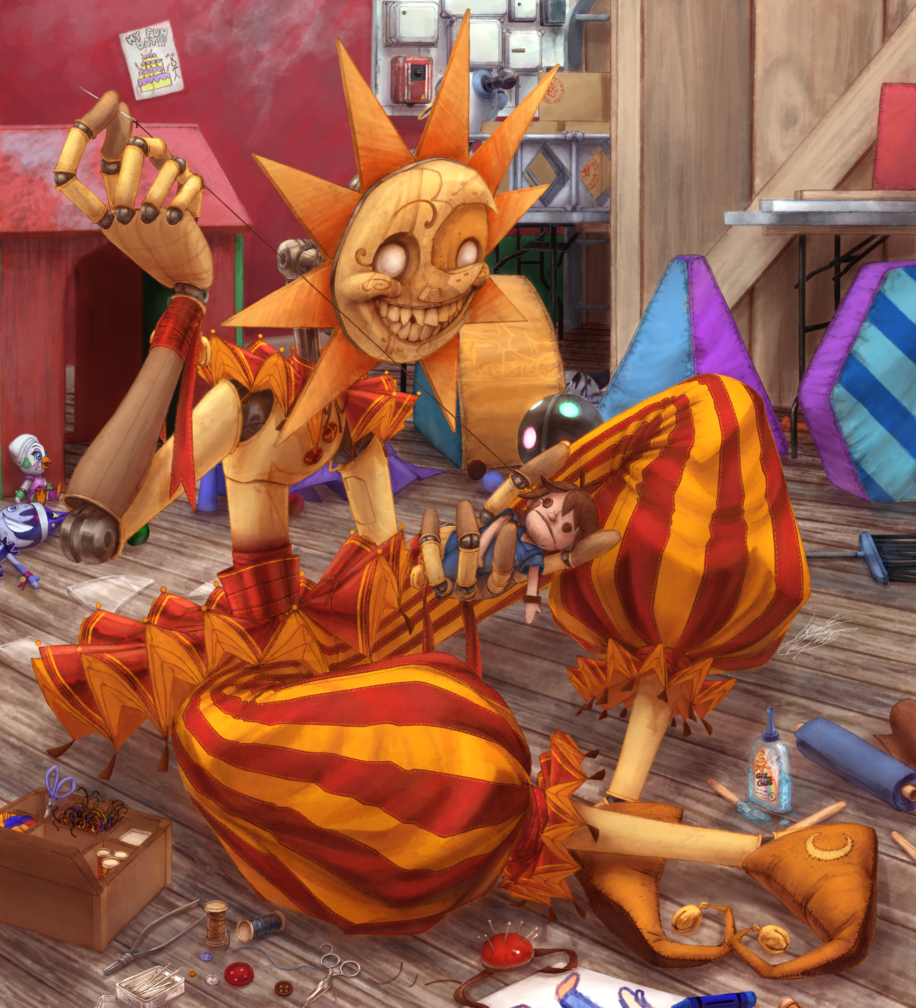 Sun making a puppet (background practice and artstyle test)