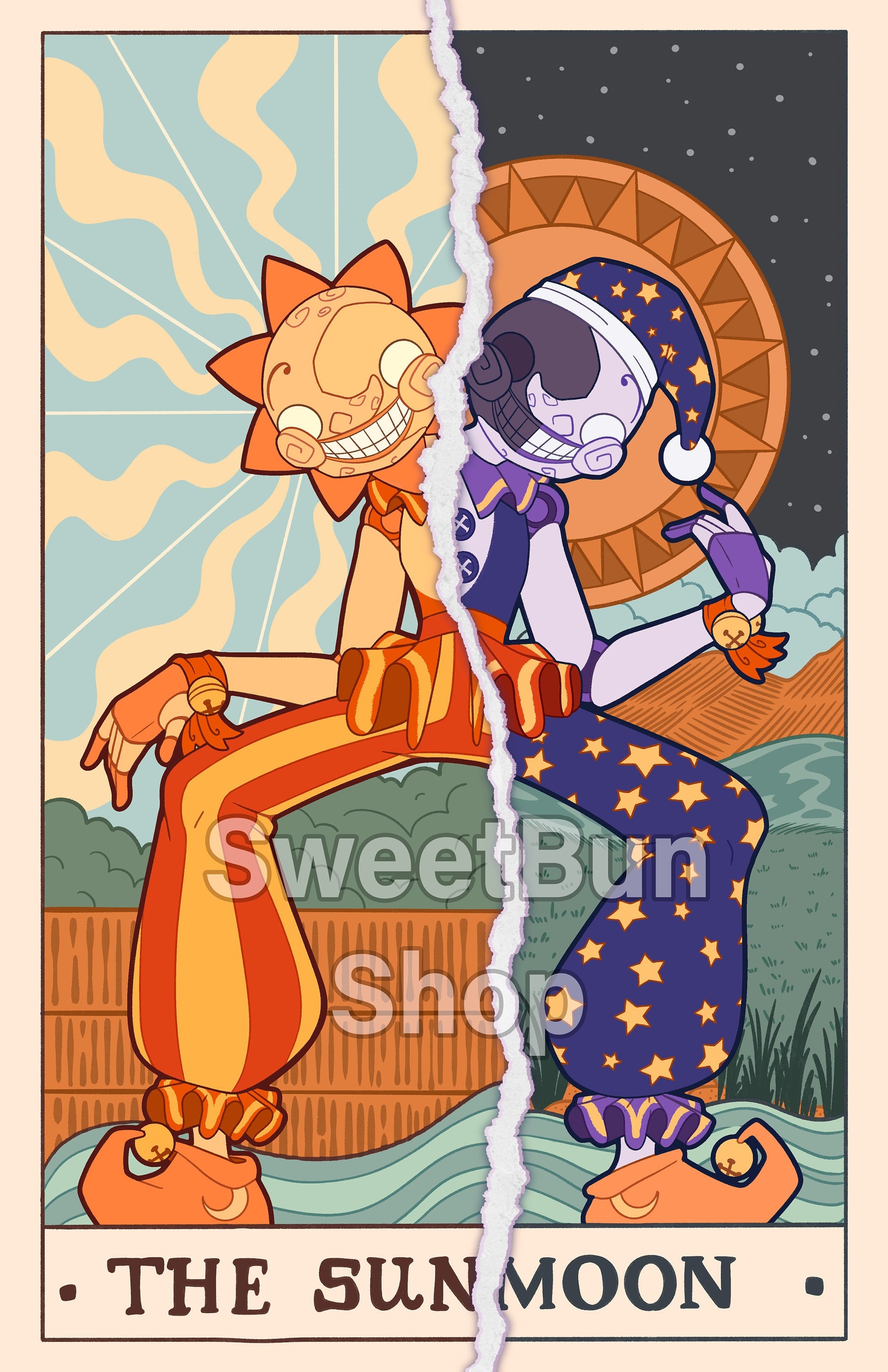 Sun and Moon Tarot print. FNAF Security Breach. Five Nights at Freddy's Poster
