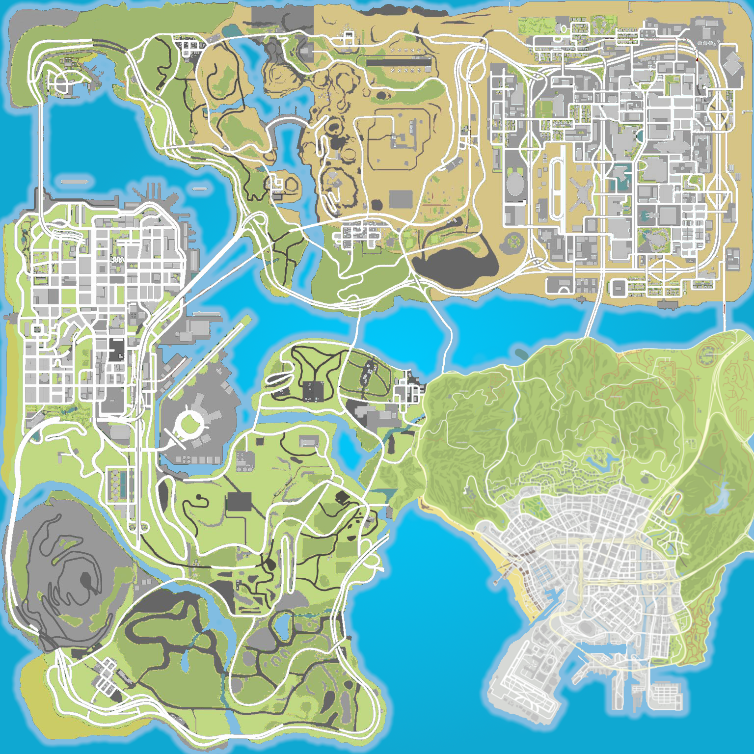 Recreated the San Andreas map with modern Los Santos (GTA V map extension)