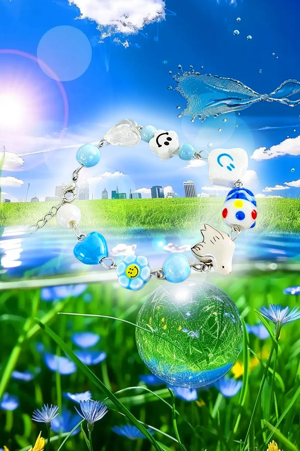 Frutiger Aero Bracelet with Clouds, Bubbles, Smileys