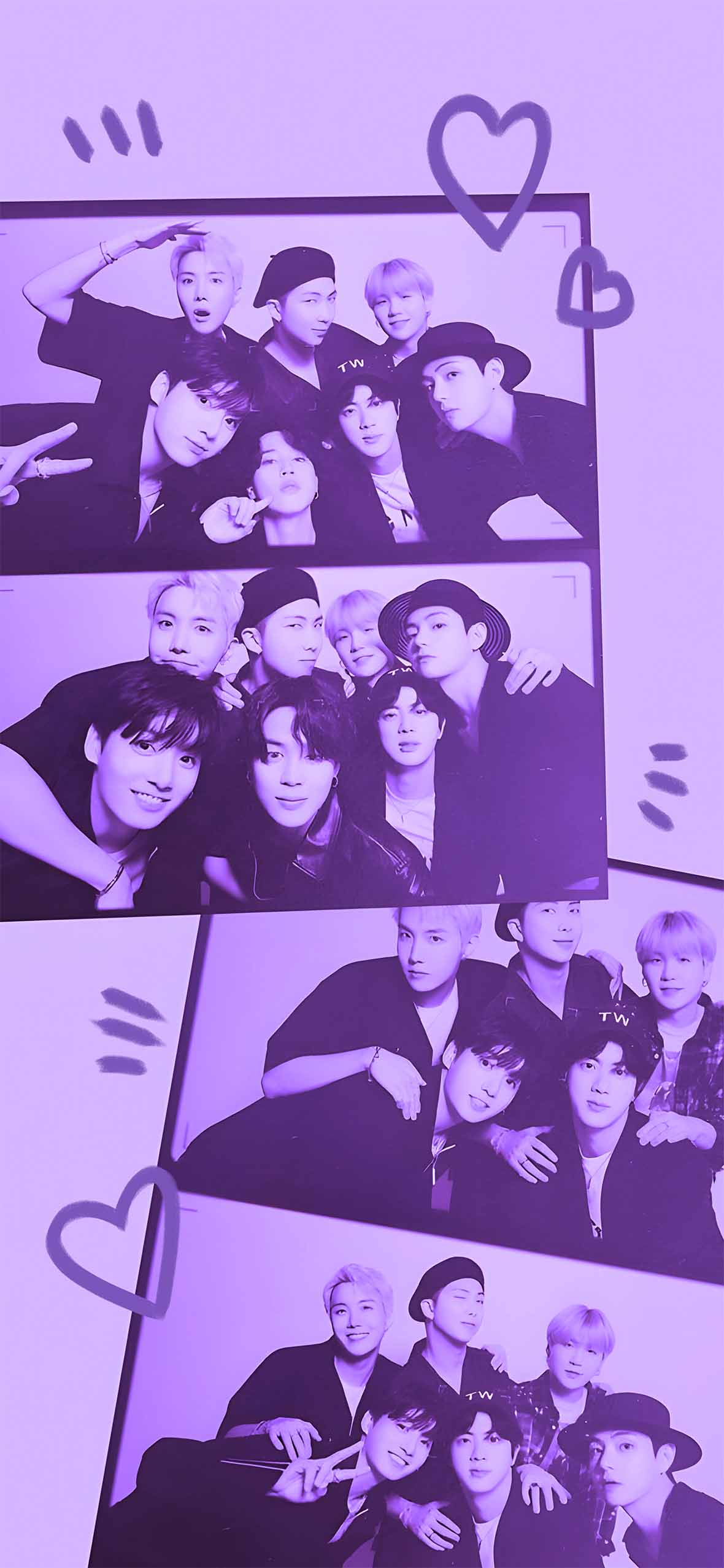 BTS Group Polaroid Purple Aesthetic Wallpaper Pop Wallpaper