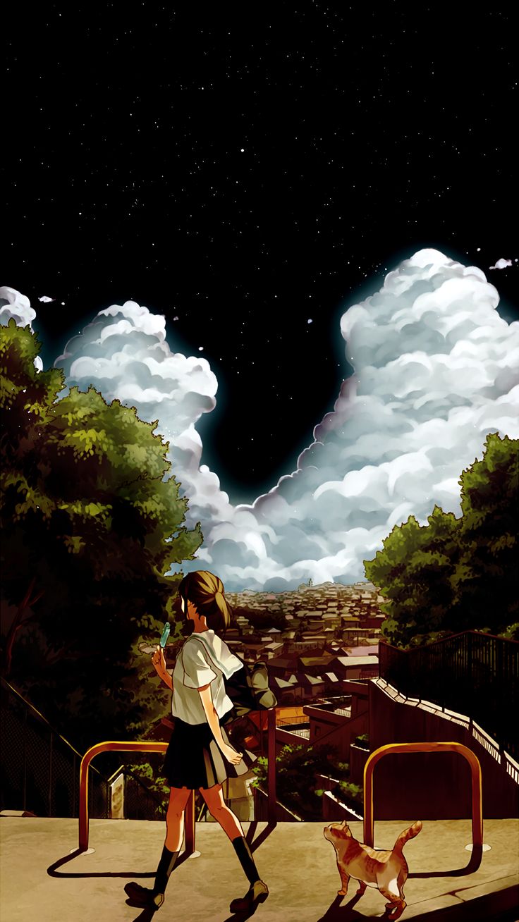 Amoled Anime Landscape Wallpaper