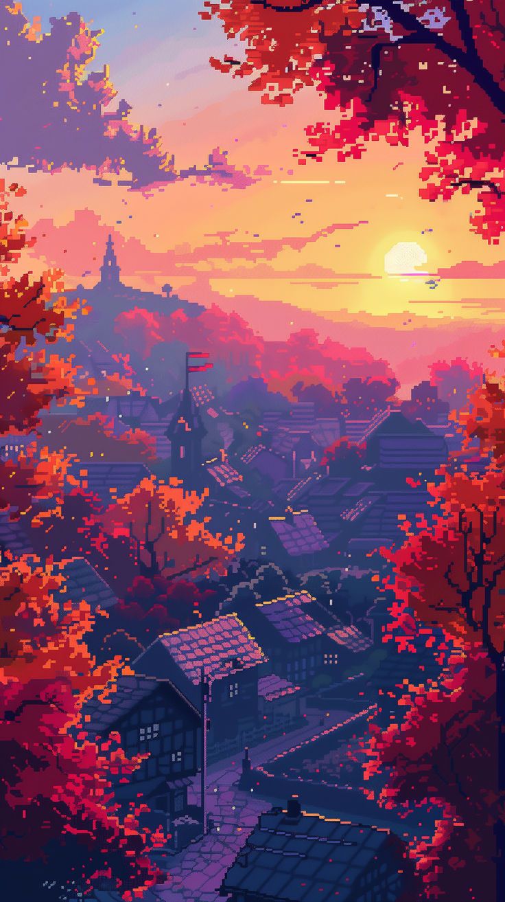 Cozy Pixel Art Town Wallpaper 2