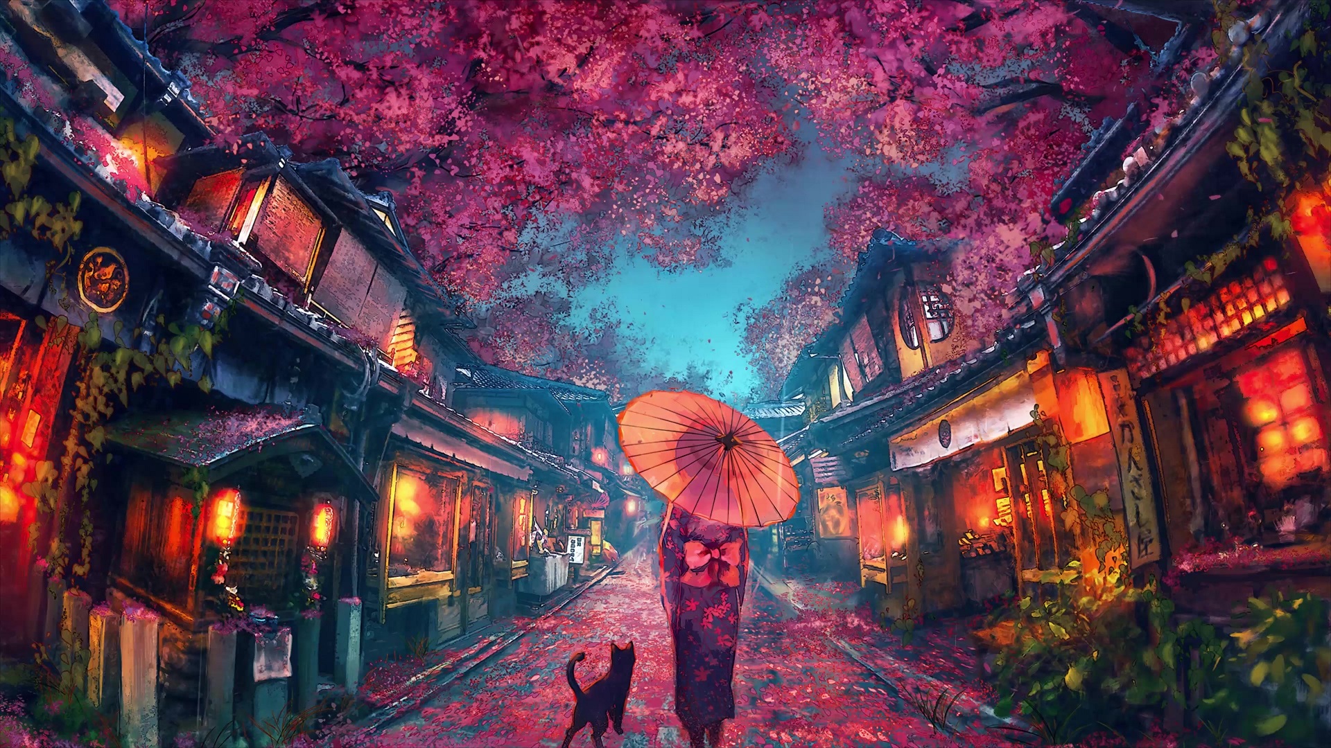 Anime Girl On Cherry Blossom Street Live Wallpaper