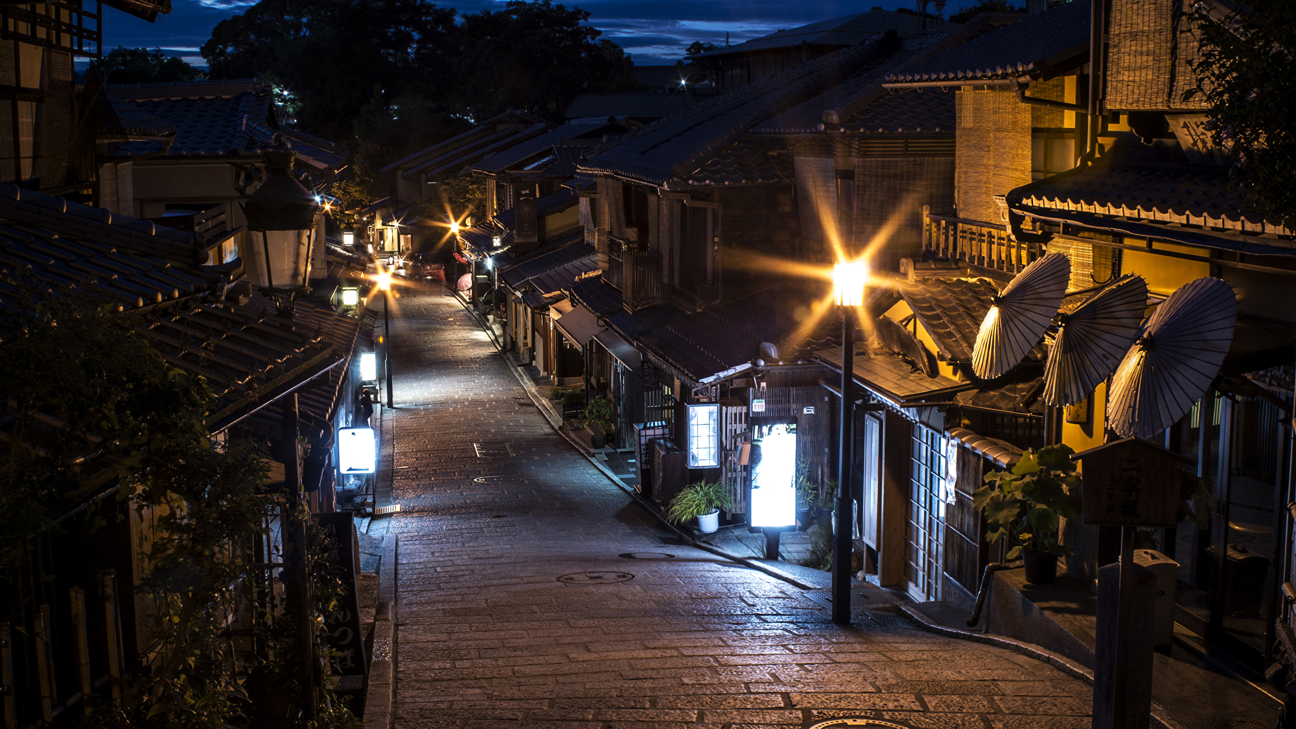 Desktop Wallpaper Kyoto Japan Street Night Street lights 2560x1440