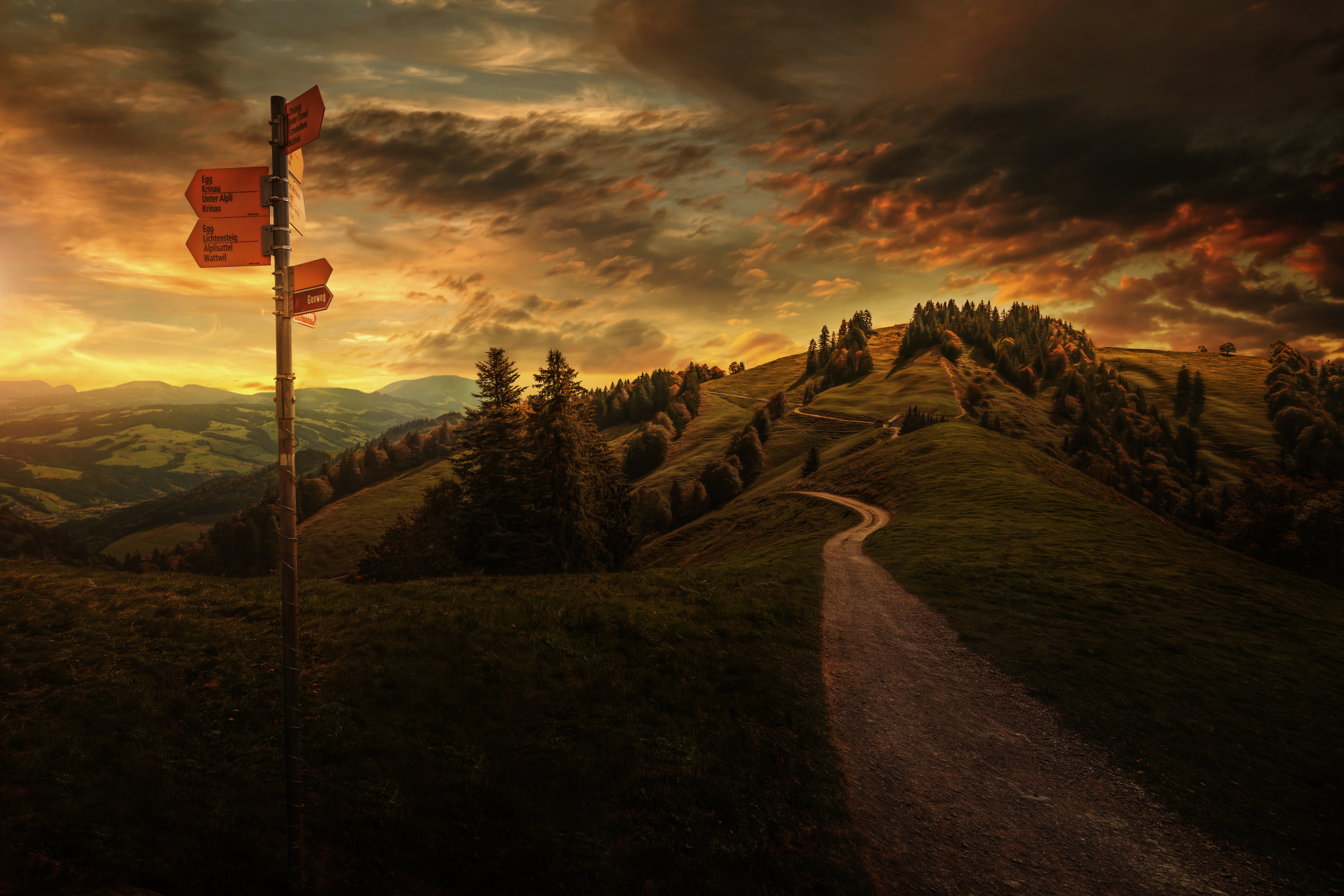 Download Cloud Sky Switzerland Countryside Hill Path Photography Landscape 4k Ultra HD Wallpaper