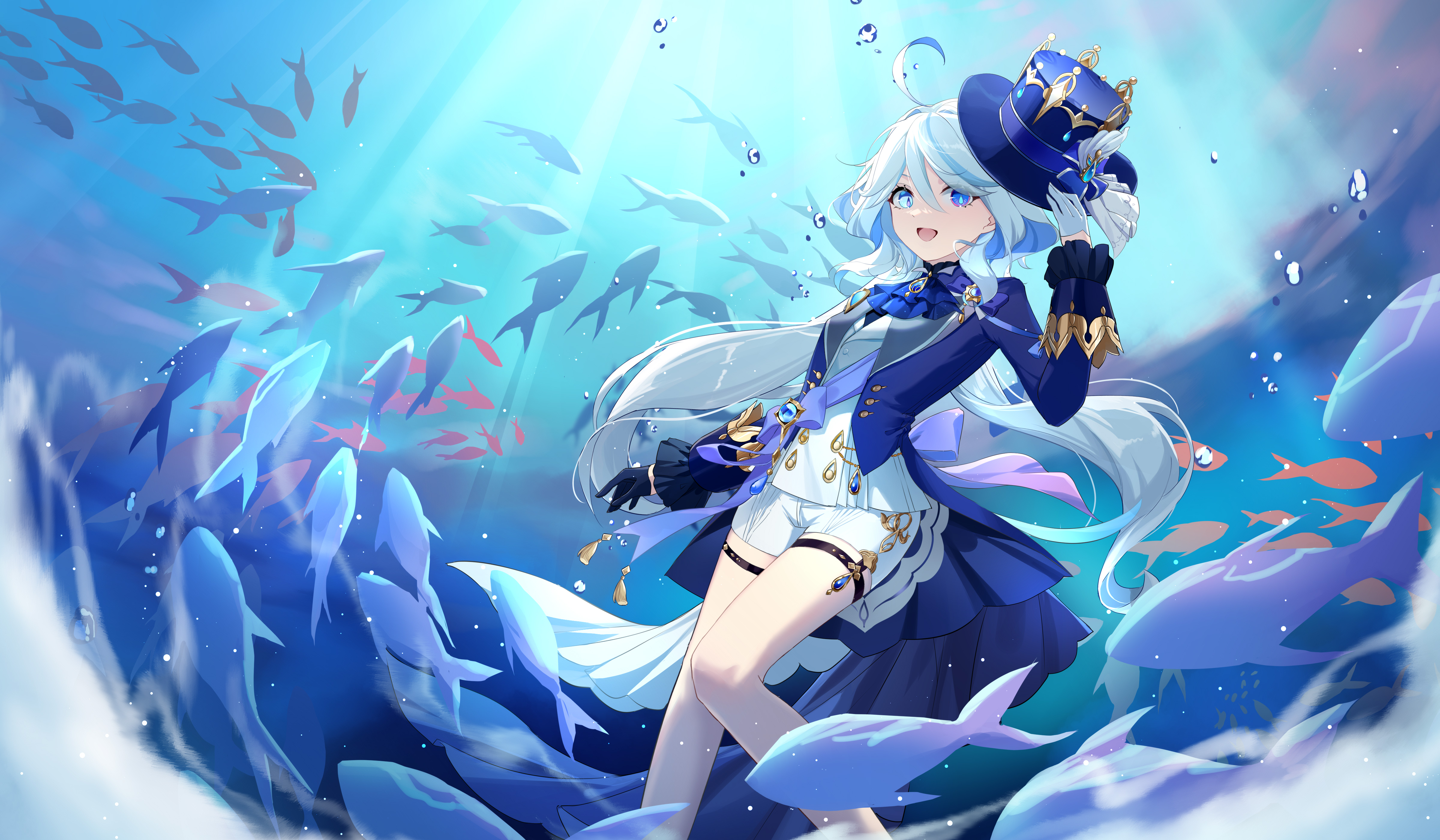 Download Furina (Genshin Impact) Genshin Impact Sea Blue 4k Ultra HD Wallpaper by MORI森