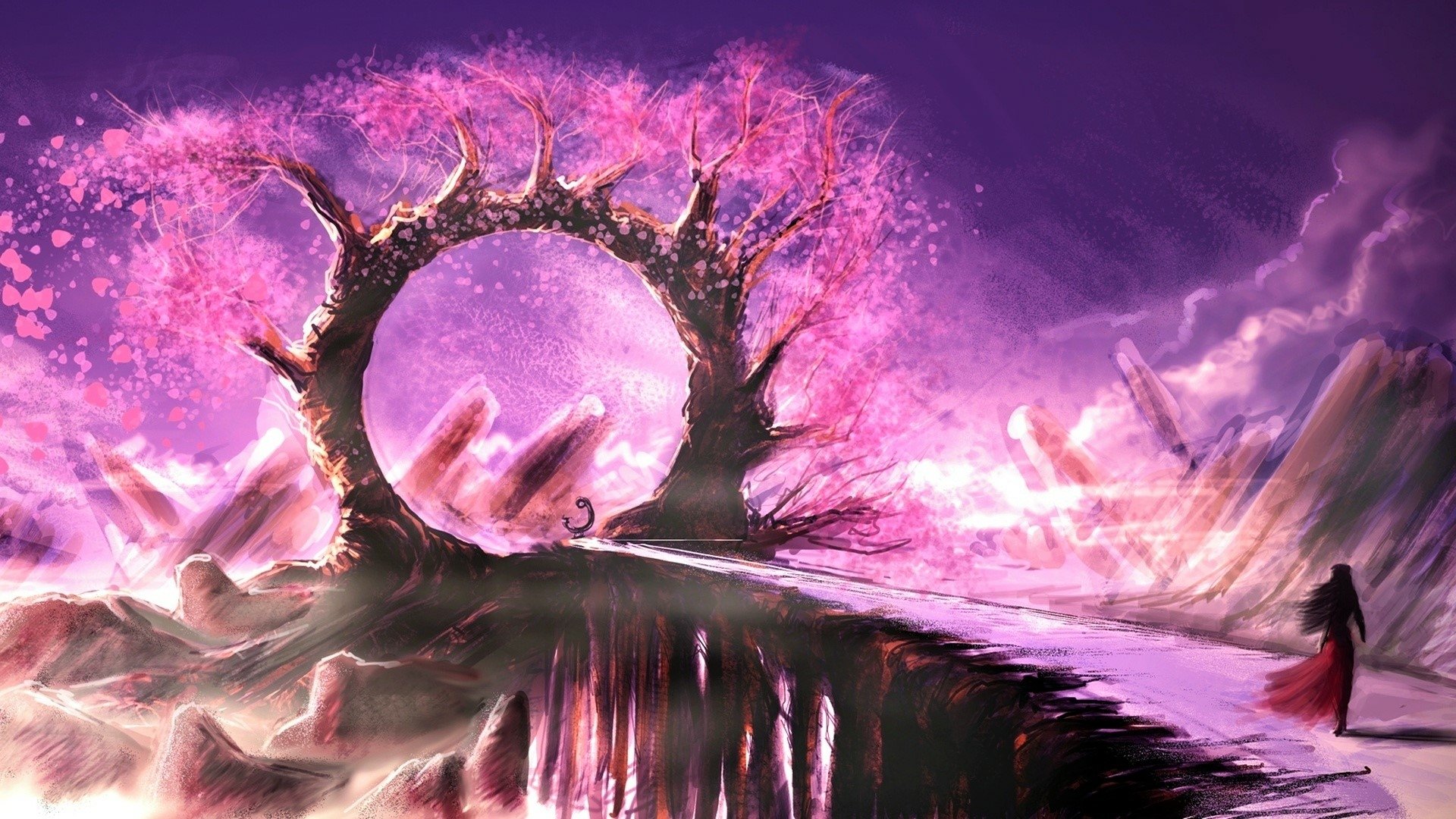 Enchanted Pink Portal Tree Landscape HD Wallpaper by Trần Việt Huy