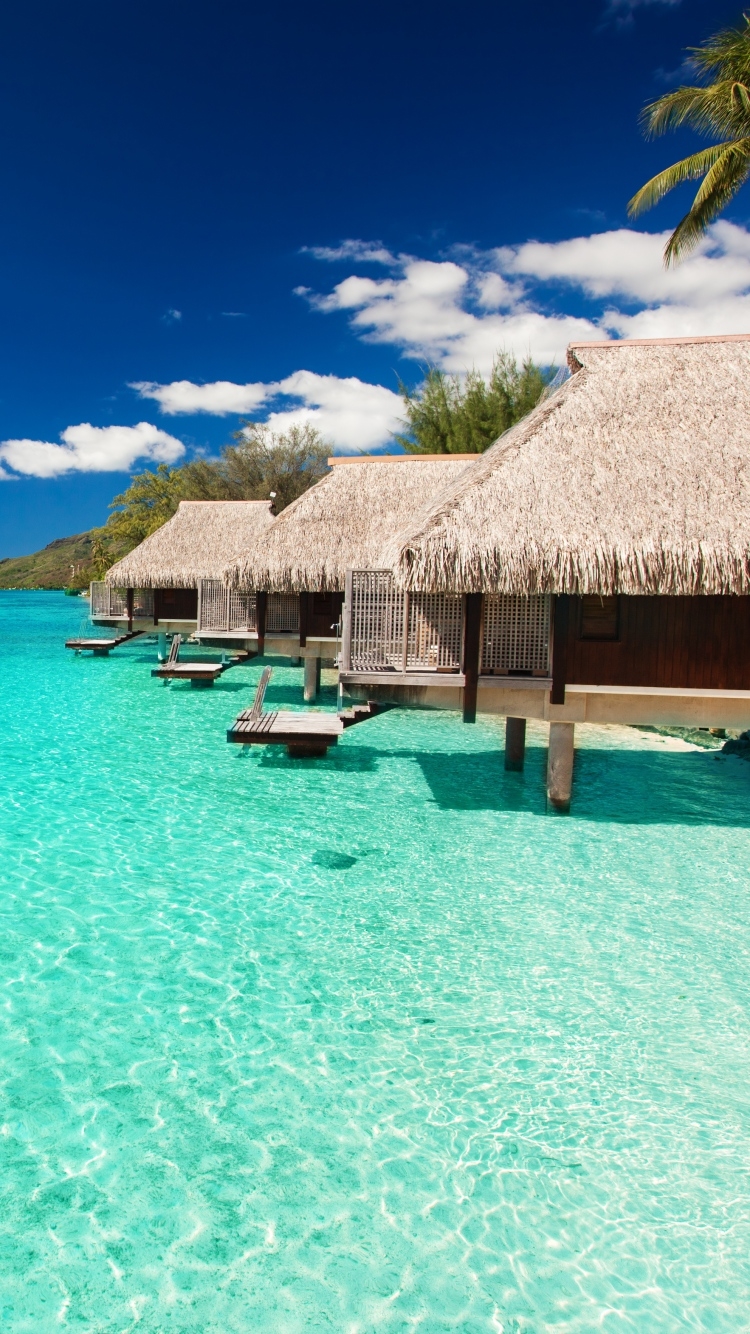 Maldives Tropical Bungalows Sky Free Download Wallpaper for Phone