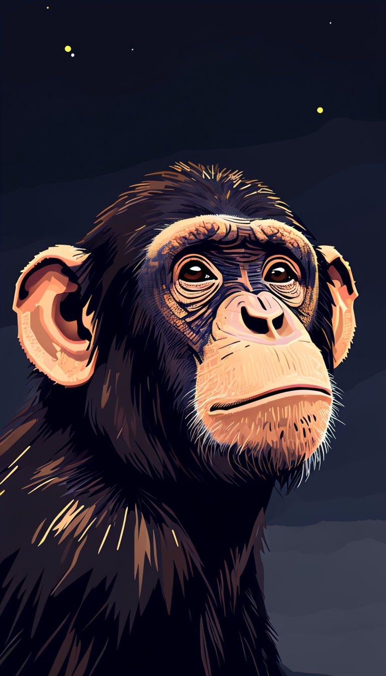 Contemplative Chimpanzee Pixel Art Illustration Mobile Wallpaper