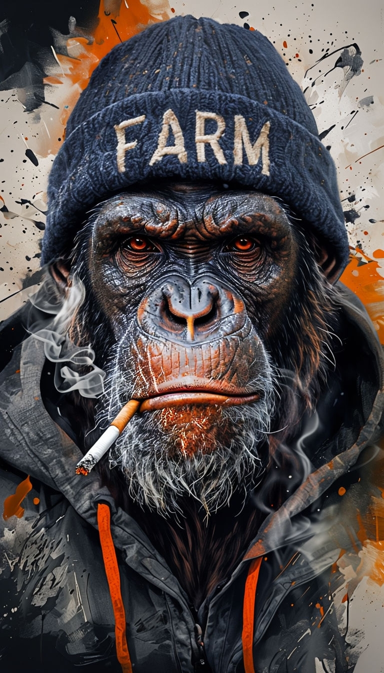 Intense Anthropomorphic Chimpanzee Portrait with Urban Grit Mobile Wallpaper