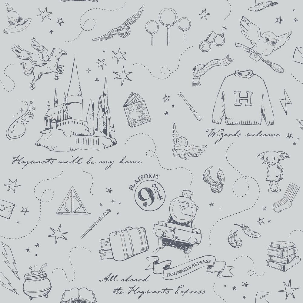RoomMates Grey Botanical Harry Potter Magical Moments Trail Peel and Stick Wallpaper Roll RMWS1262 Home Depot