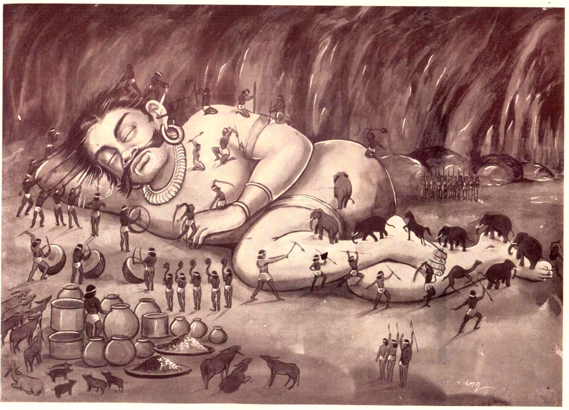 Kumbhakarna wake up from sleep visual art under Public domain license