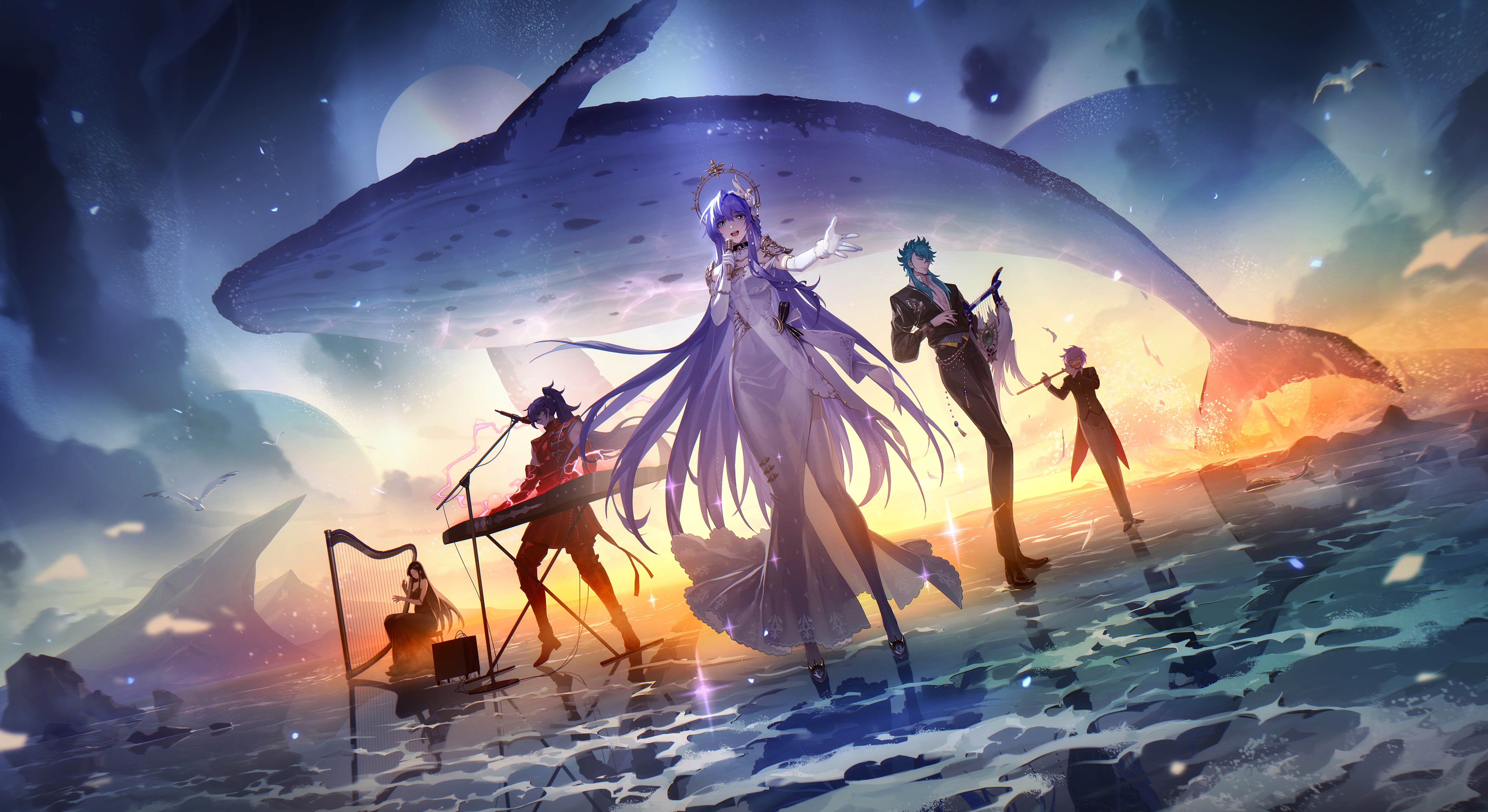 Wallpaper sea, the sky, night, music, girls, kit, guys, Sasha for mobile and desktop, section арт, resolution 5496x3000