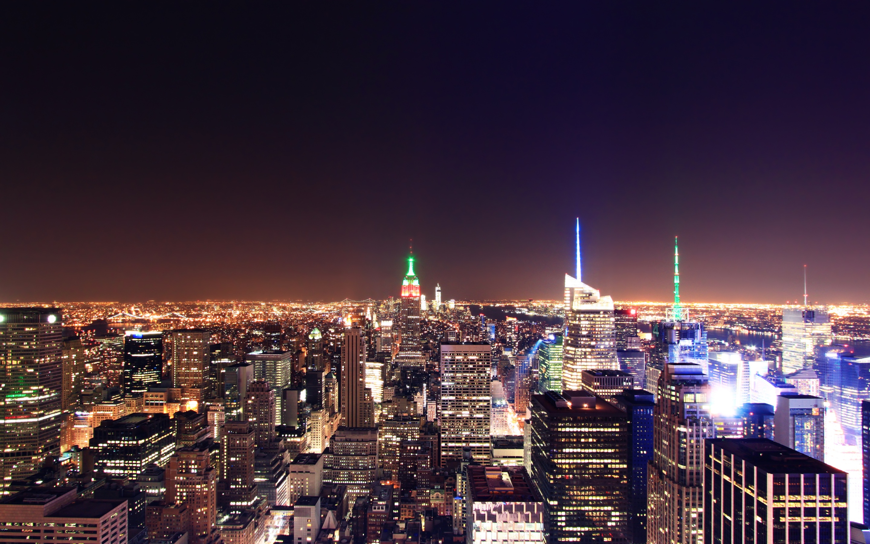 New York City Wallpaper 4K, Night lights, Cityscape