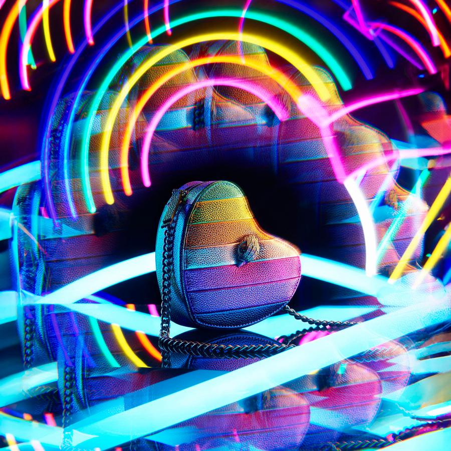 KENSINGTON HEART X BODY Rainbow Heart Leather Cross Body Purse by KURT GEIGER LONDON