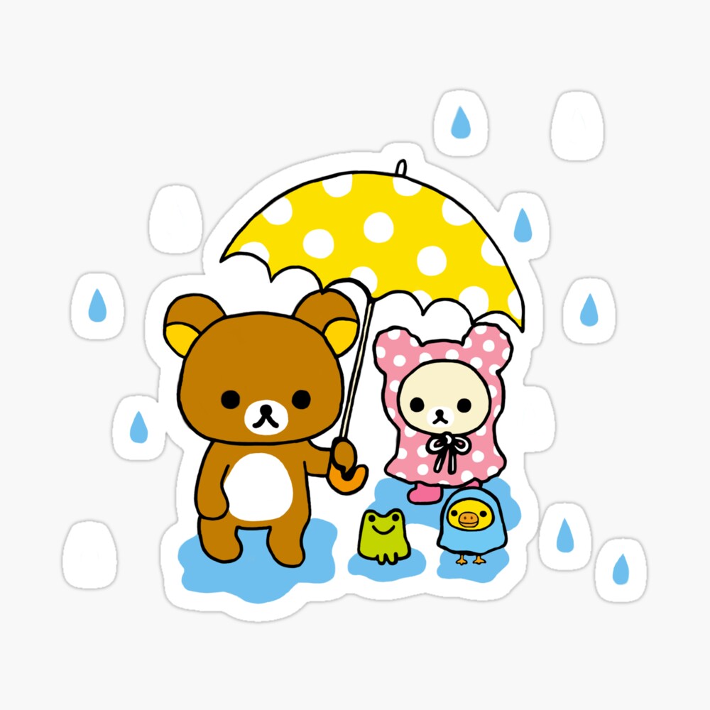 Copy Of Rilakkuma And Korilakkuma In The Rain Art Board Print By Fine Art Ellen