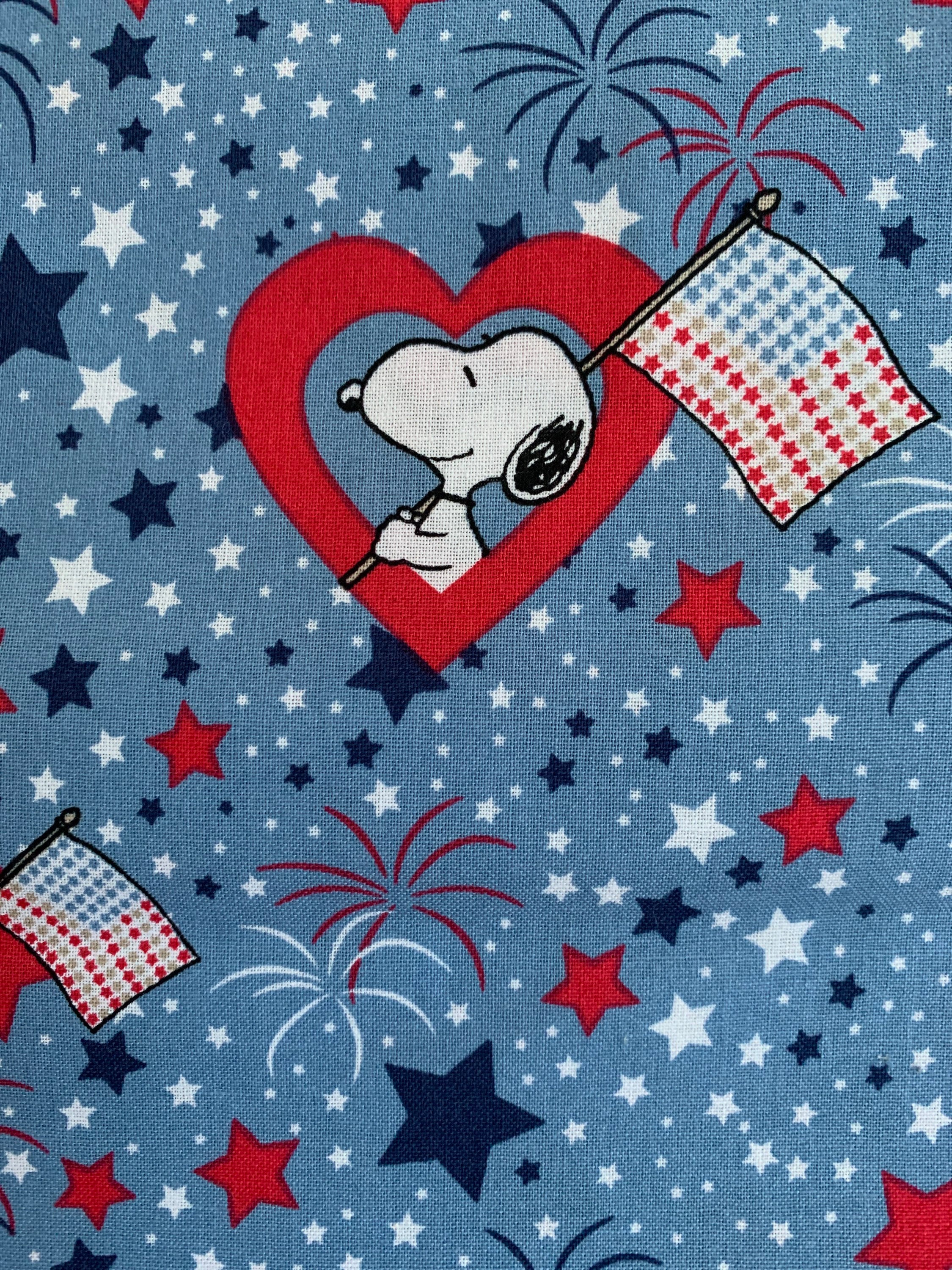 Snoopy Fabric, Sold by the Half Yard, If You Buy Two or More I'll Send the Fabric in One Piece. Peanuts Fabric. Patriotic, Independence Day