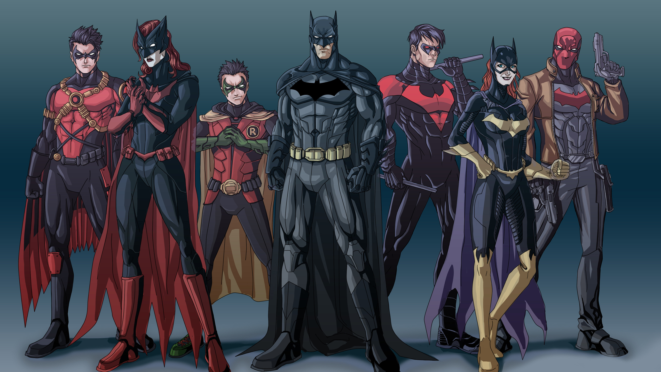 Wallpaper Batman, Bruce Wayne, Batgirl, Red Hood, Tim Drake, Nightwing, Jason Todd, Bat Family For Mobile And Desktop, Section фантастика, Resolution 2560x1440
