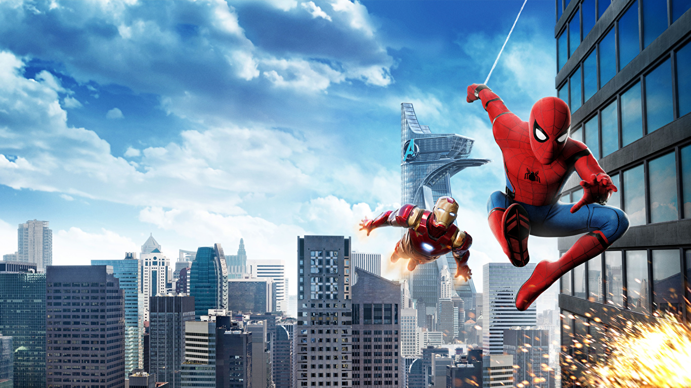 Wallpaper Iron Man Spider Man: Homecoming Heroes Comics 1366x768