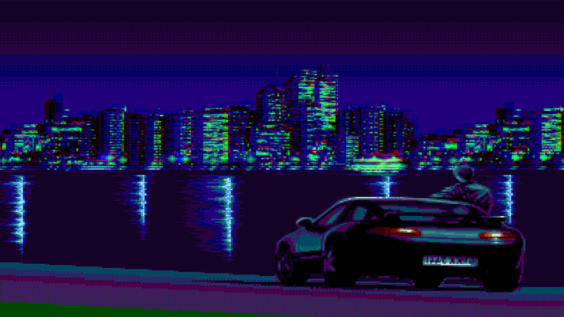 Download Aesthetic Anime Desktop Retro Car In City Wallpaper