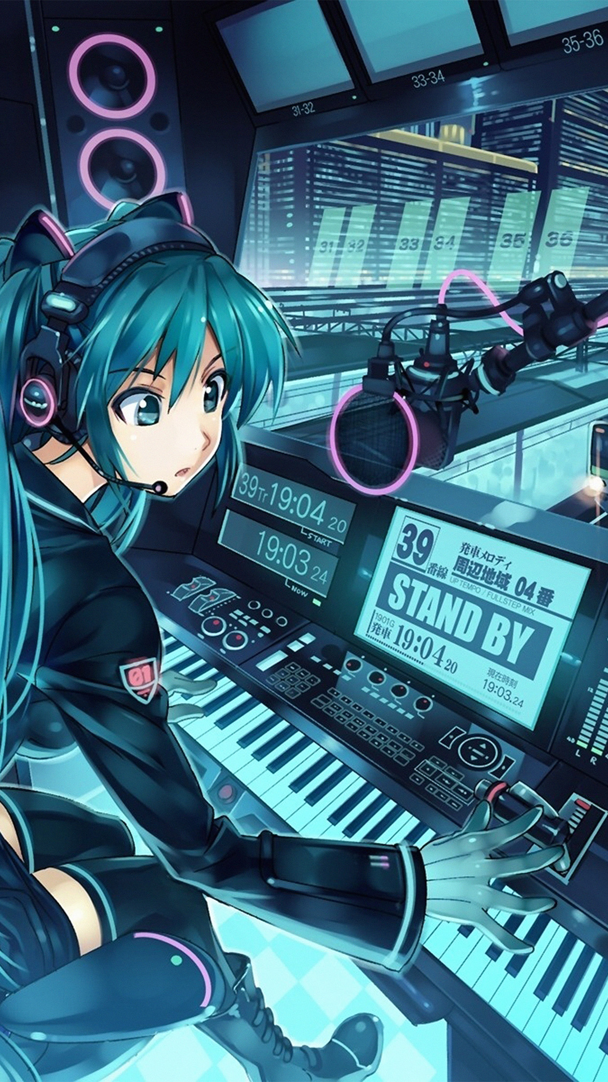 iPhone wallpaper. hatsune miku anime girl train blue art illustration