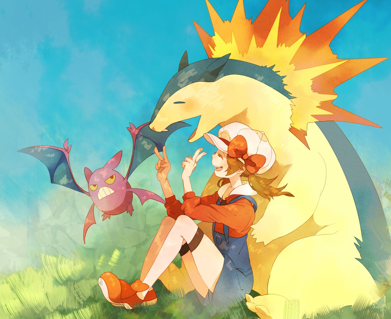 Vibrant Pokémon Adventure: Crobat & Typhlosion HD Wallpaper