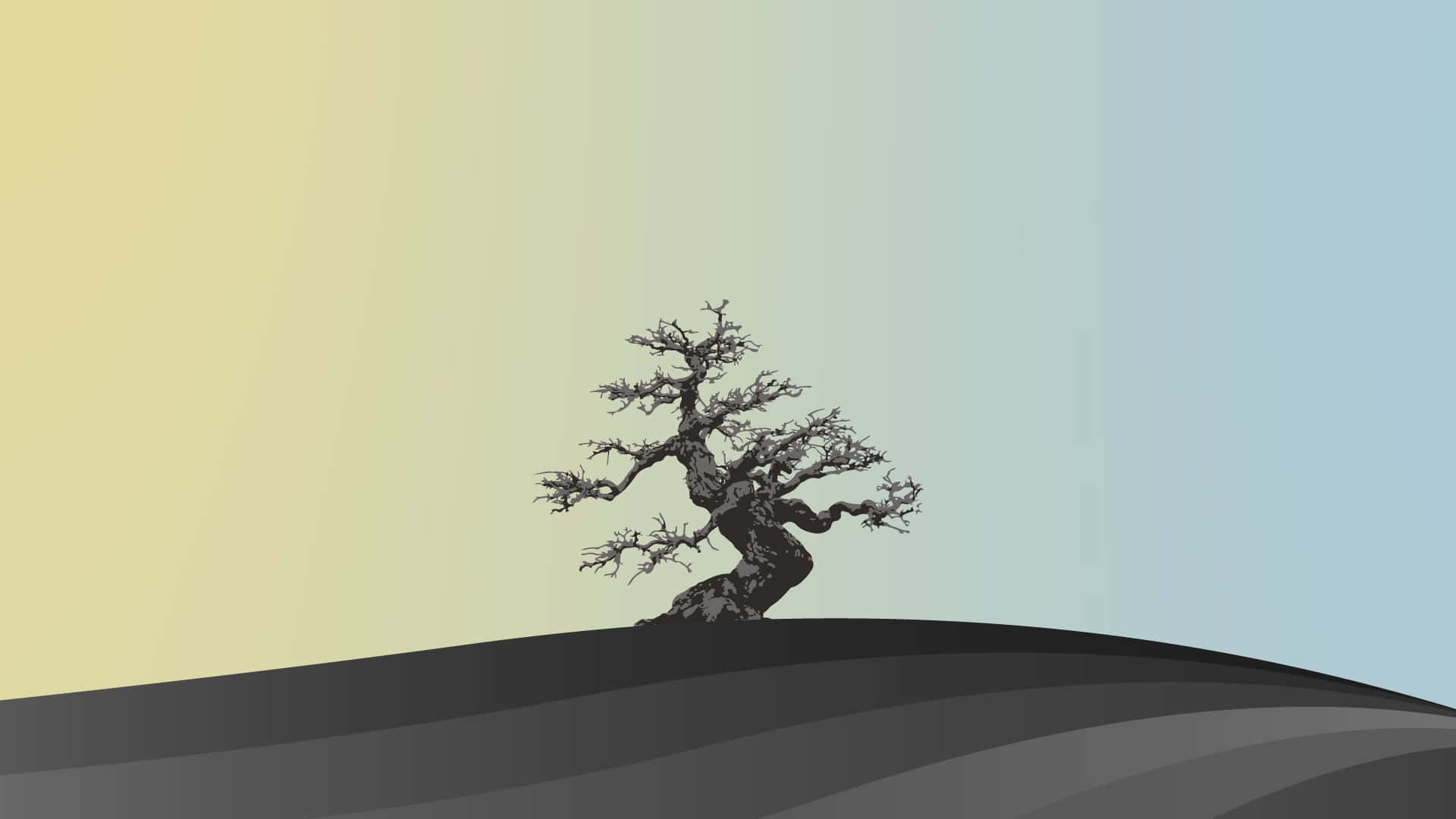Download Tree Mountain Japanese Minimalist Art Wallpaper