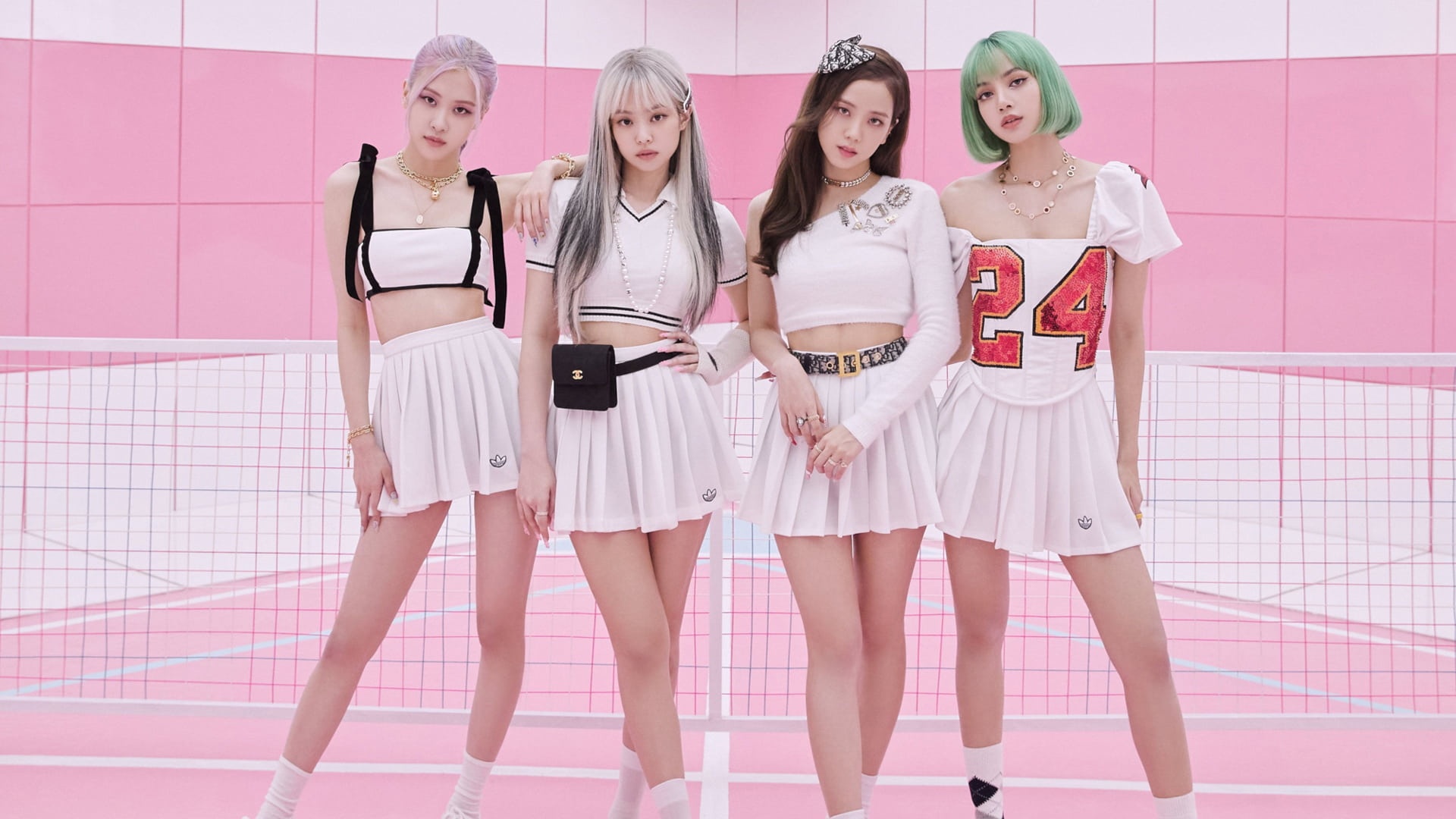 Wallpaper Rose, Lisa, Pink Background, Jenny, Jisoo, BlackPink for mobile and desktop, section музыка, resolution 1920x1080