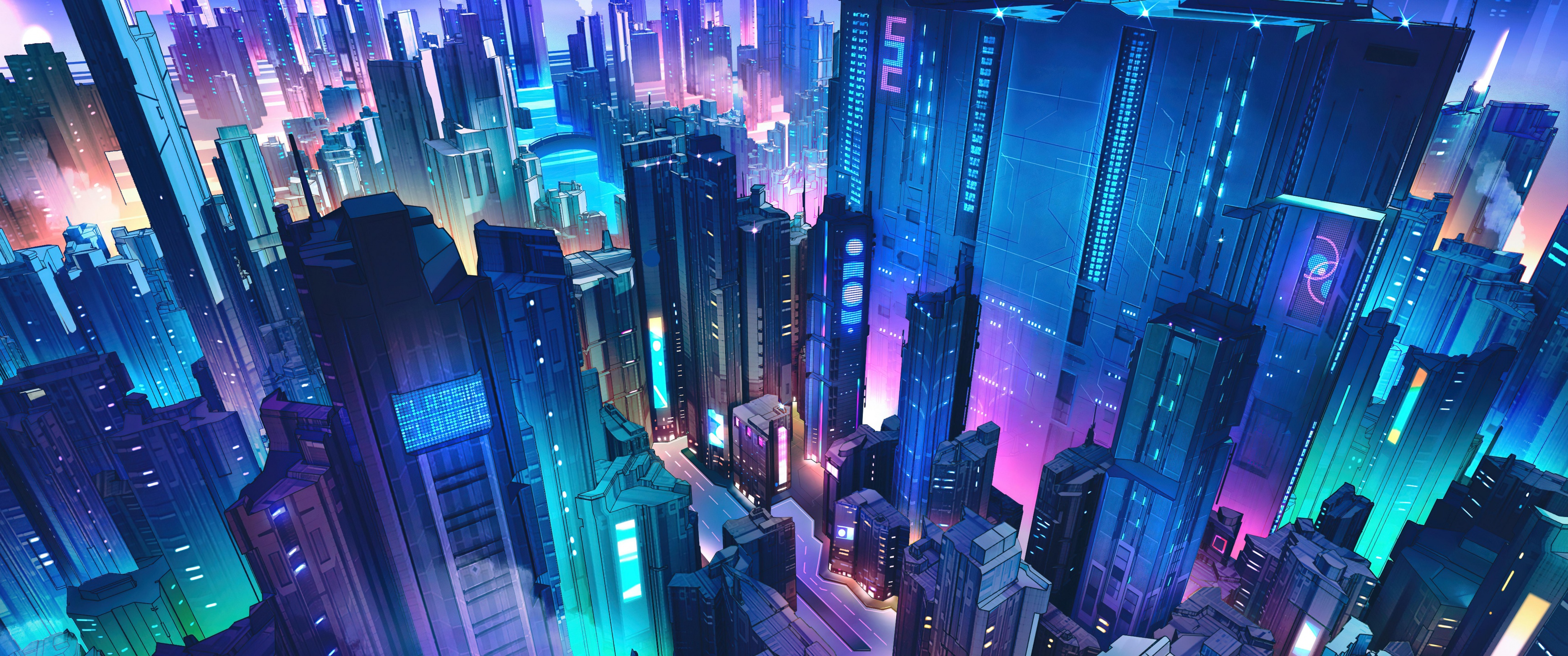 Neon city Wallpaper 4K, Futuristic city, Cyber city