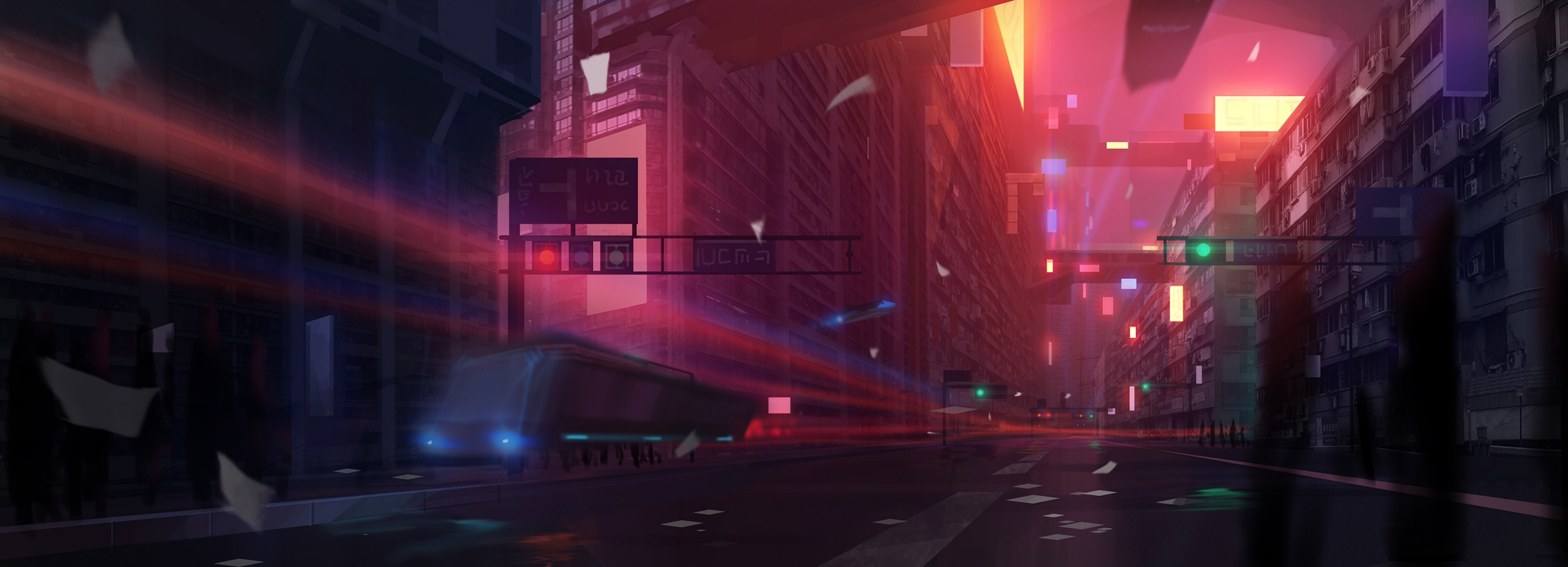 Neon Night City Anime Wallpaper by 阿鹿的alu