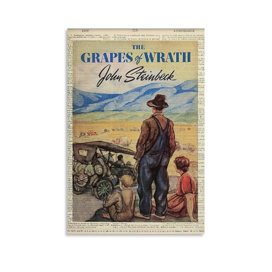 Grapes of Wrath Literature Book Wallpaper by John Steinbeck Old Page Book Cover Canvas Art Poster And Classroom Wall Art Room Painting Decorative